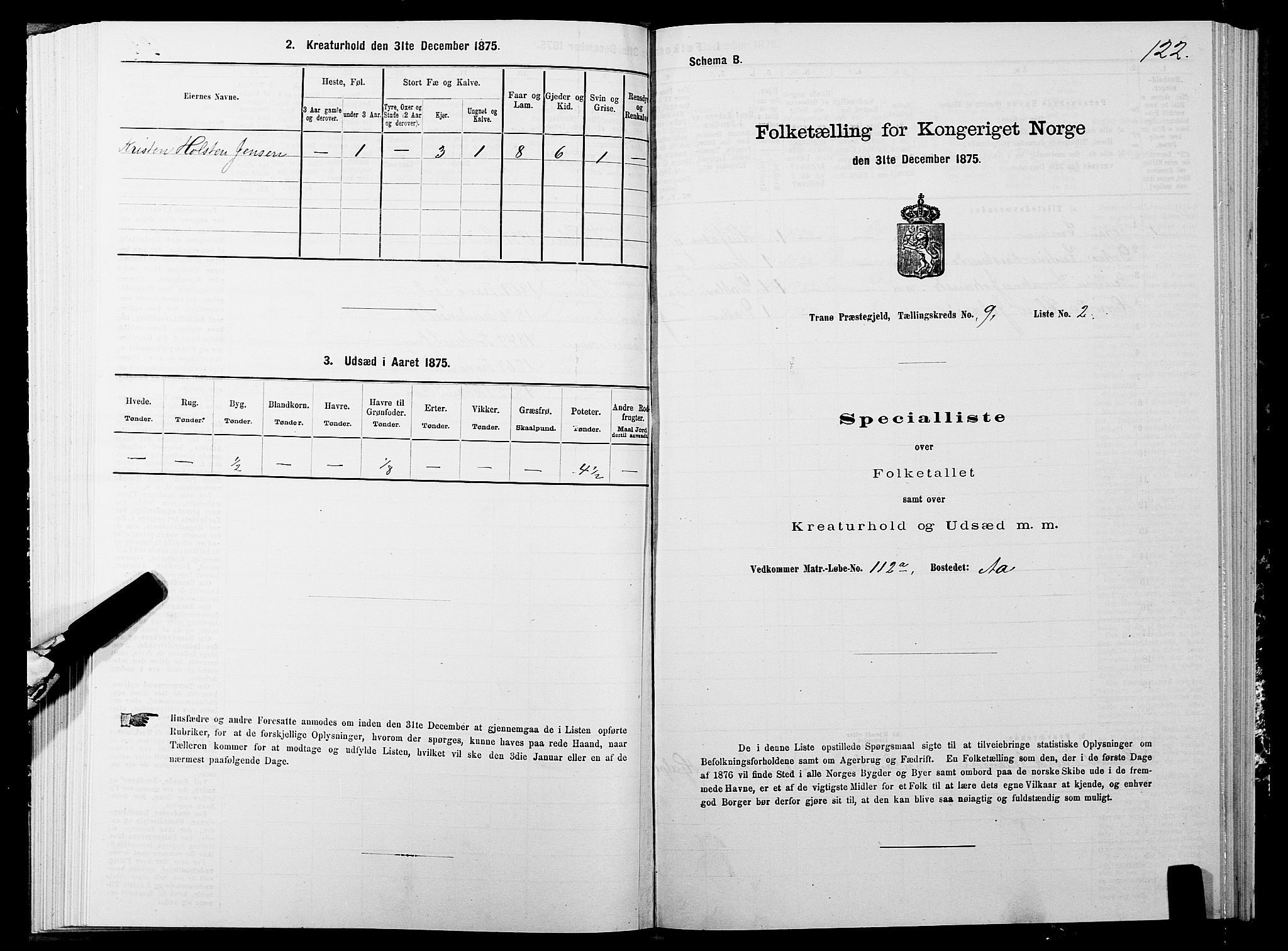 SATØ, 1875 census for 1927P Tranøy, 1875, p. 4122