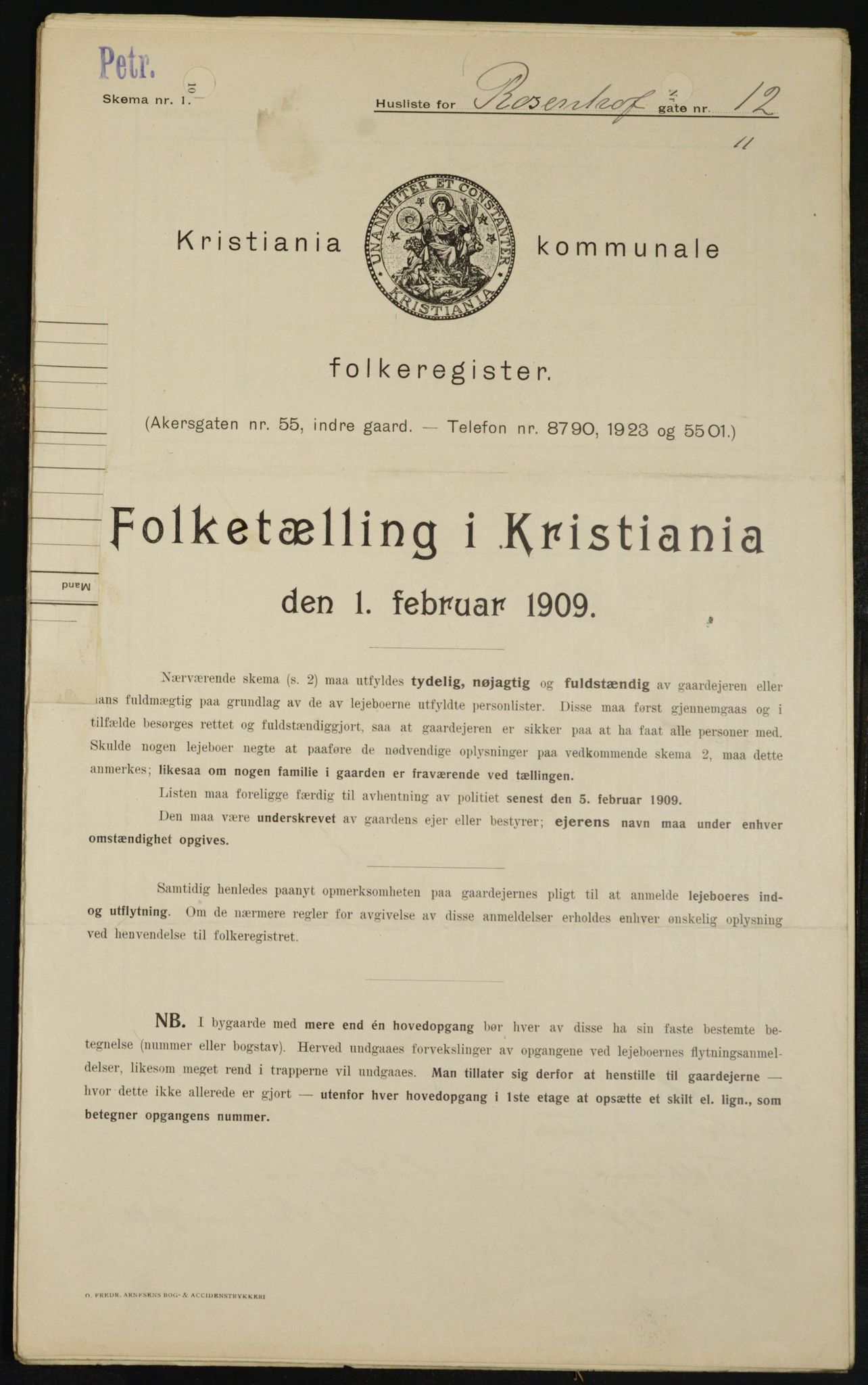 OBA, Municipal Census 1909 for Kristiania, 1909, p. 75910