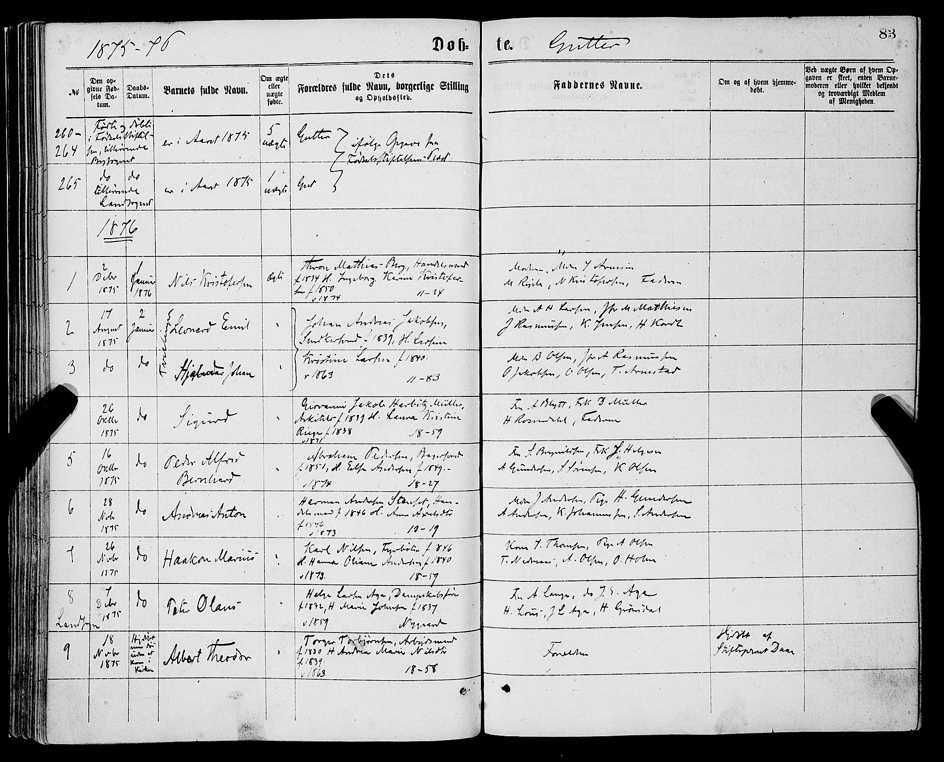Domkirken sokneprestembete, AV/SAB-A-74801/H/Haa/L0022: Parish register (official) no. B 5, 1872-1878, p. 83