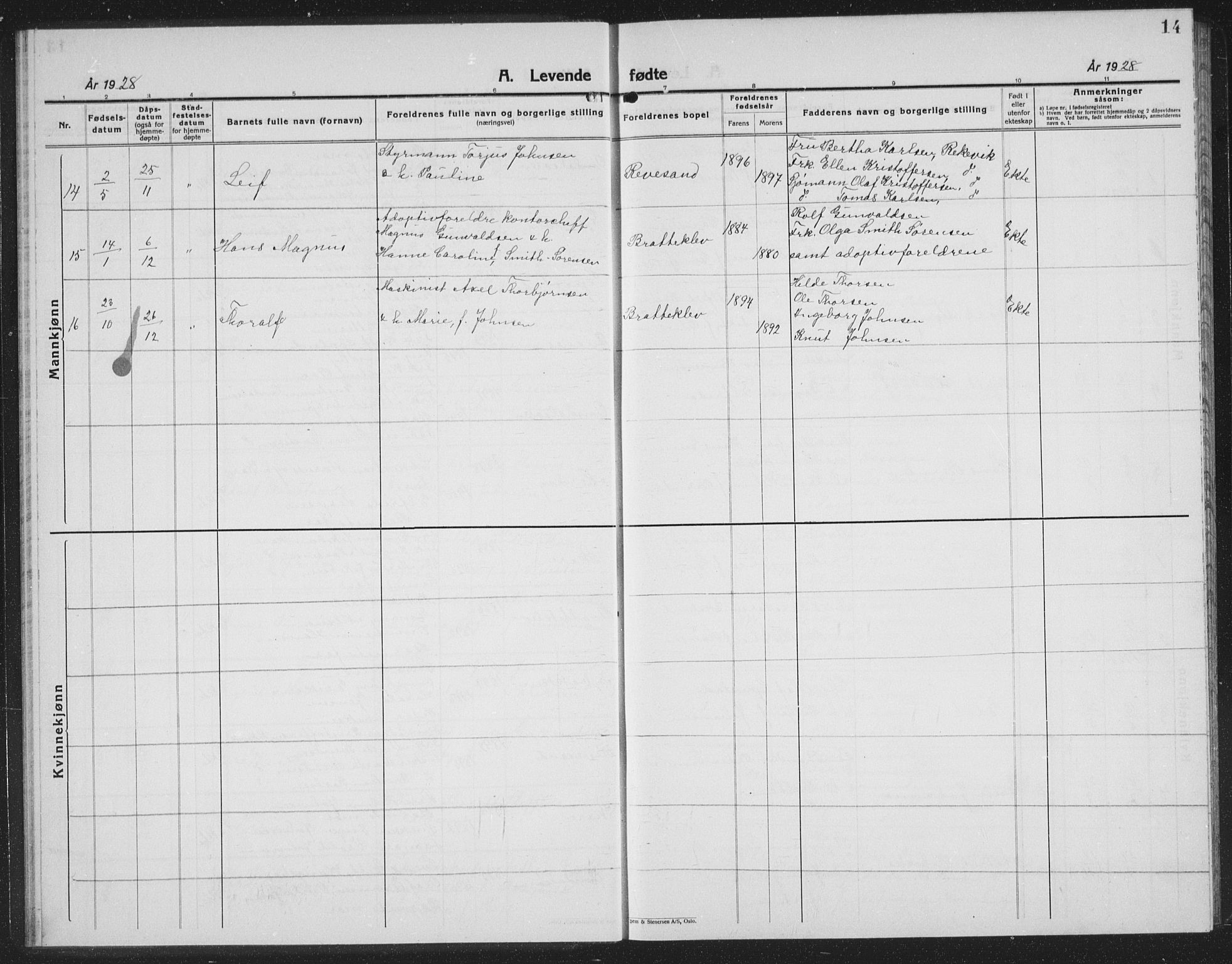 Tromøy sokneprestkontor, SAK/1111-0041/F/Fb/L0008: Parish register (copy) no. B 8, 1925-1938, p. 14