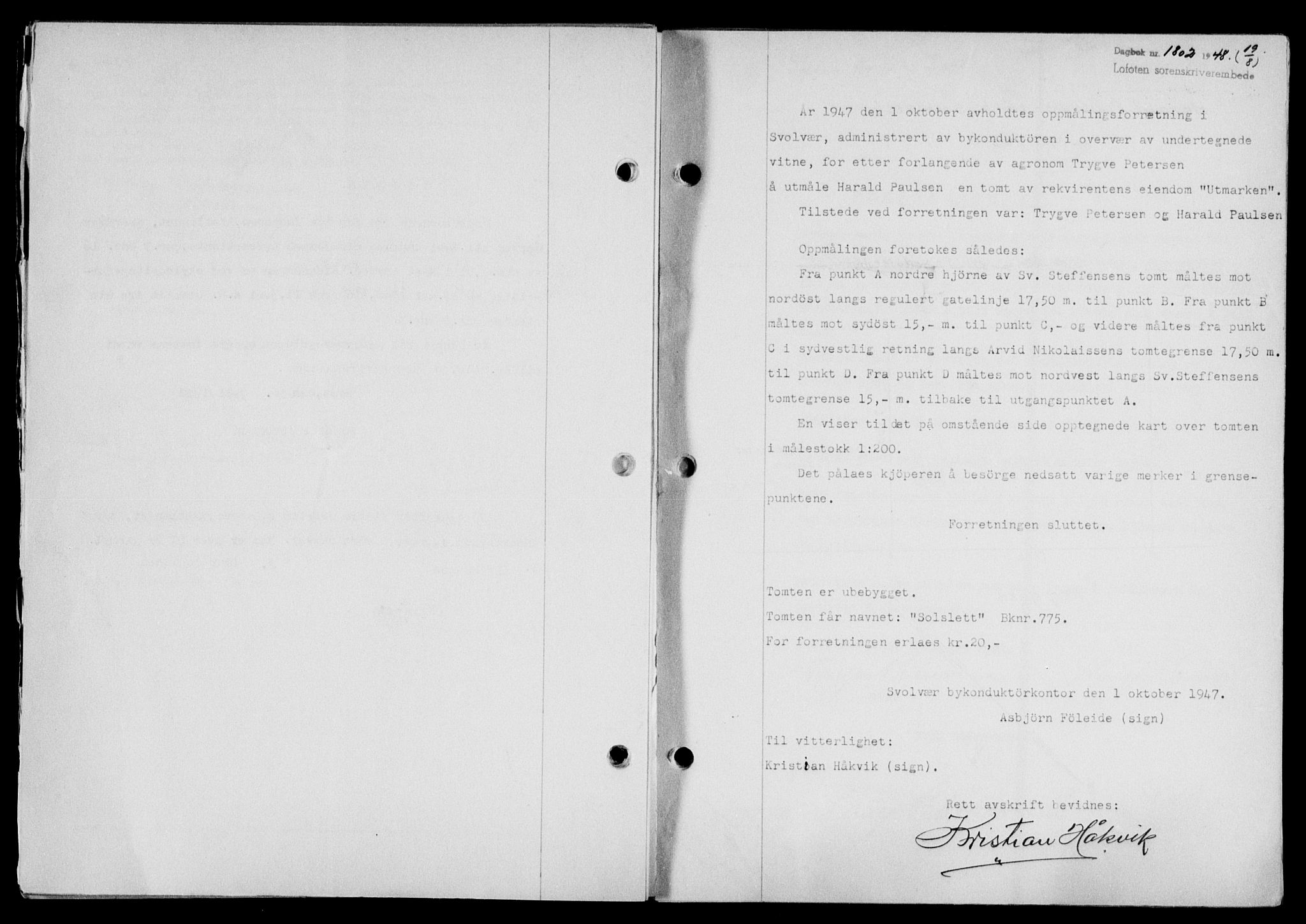 Lofoten sorenskriveri, SAT/A-0017/1/2/2C/L0019a: Mortgage book no. 19a, 1948-1948, Diary no: : 1802/1948