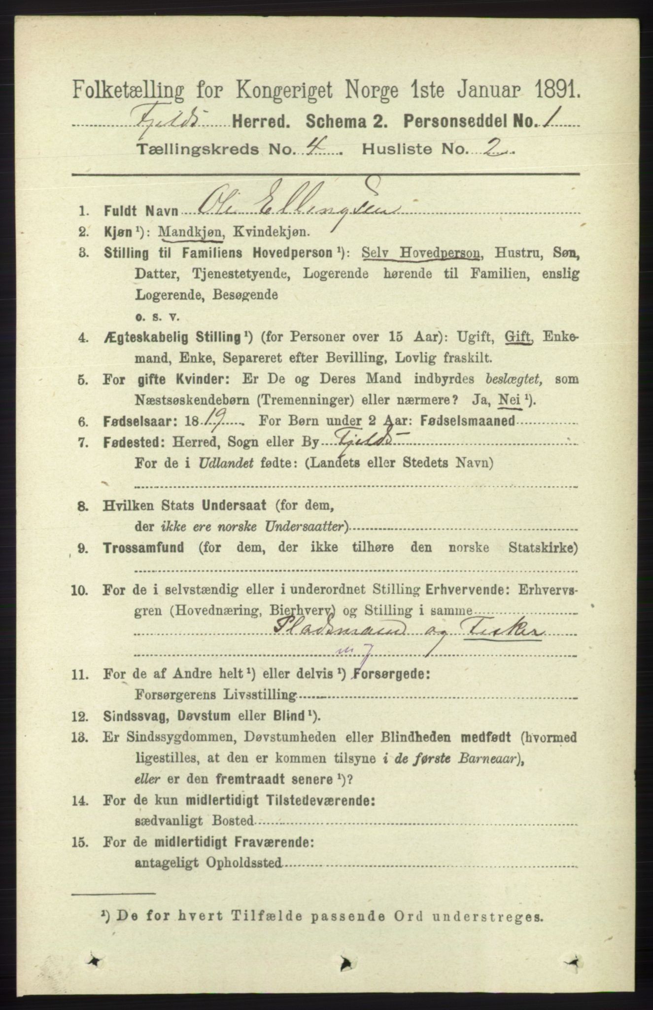 RA, 1891 census for 1246 Fjell, 1891, p. 2033