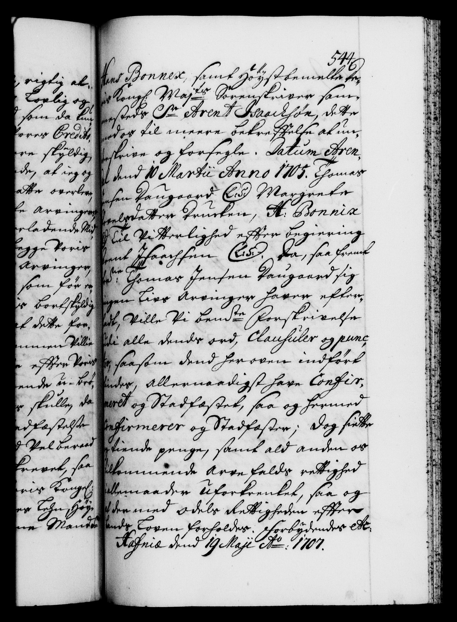 Danske Kanselli 1572-1799, AV/RA-EA-3023/F/Fc/Fca/Fcaa/L0019: Norske registre, 1704-1707, p. 544a