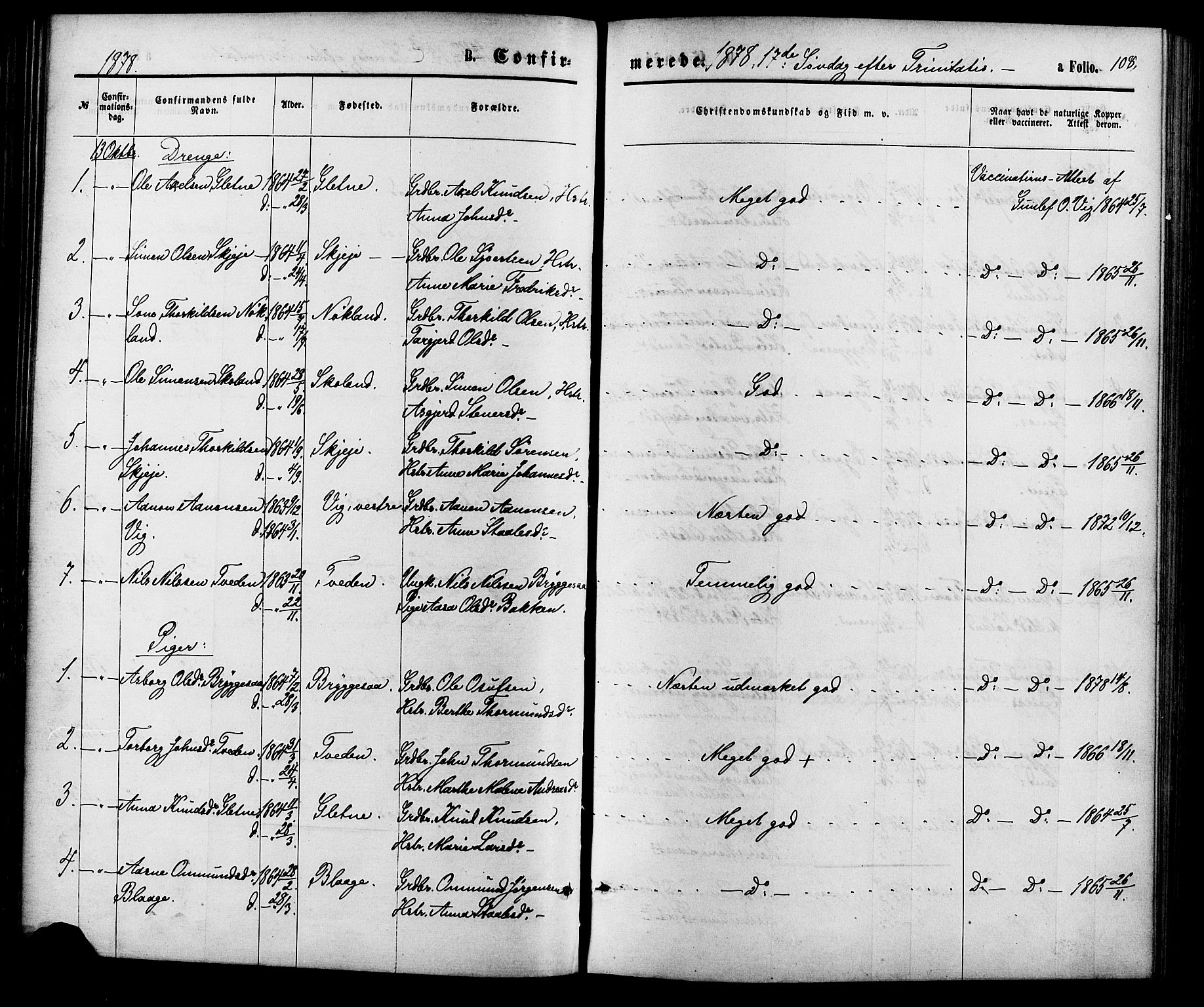 Hægebostad sokneprestkontor, SAK/1111-0024/F/Fa/Fab/L0003: Parish register (official) no. A 3, 1872-1886, p. 108