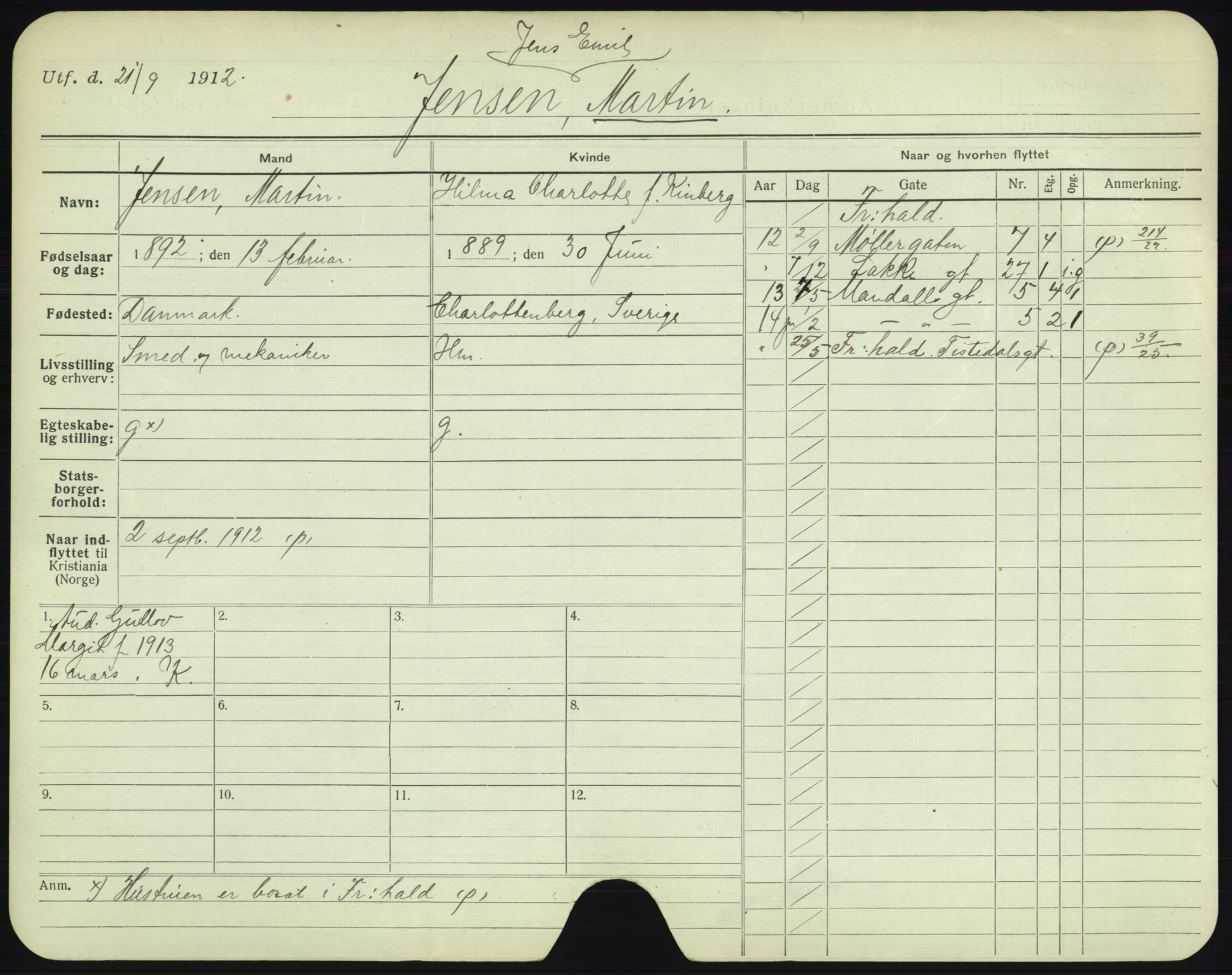 Oslo folkeregister, Registerkort, AV/SAO-A-11715/F/Fa/Fac/L0005: Menn, 1906-1914, p. 352a