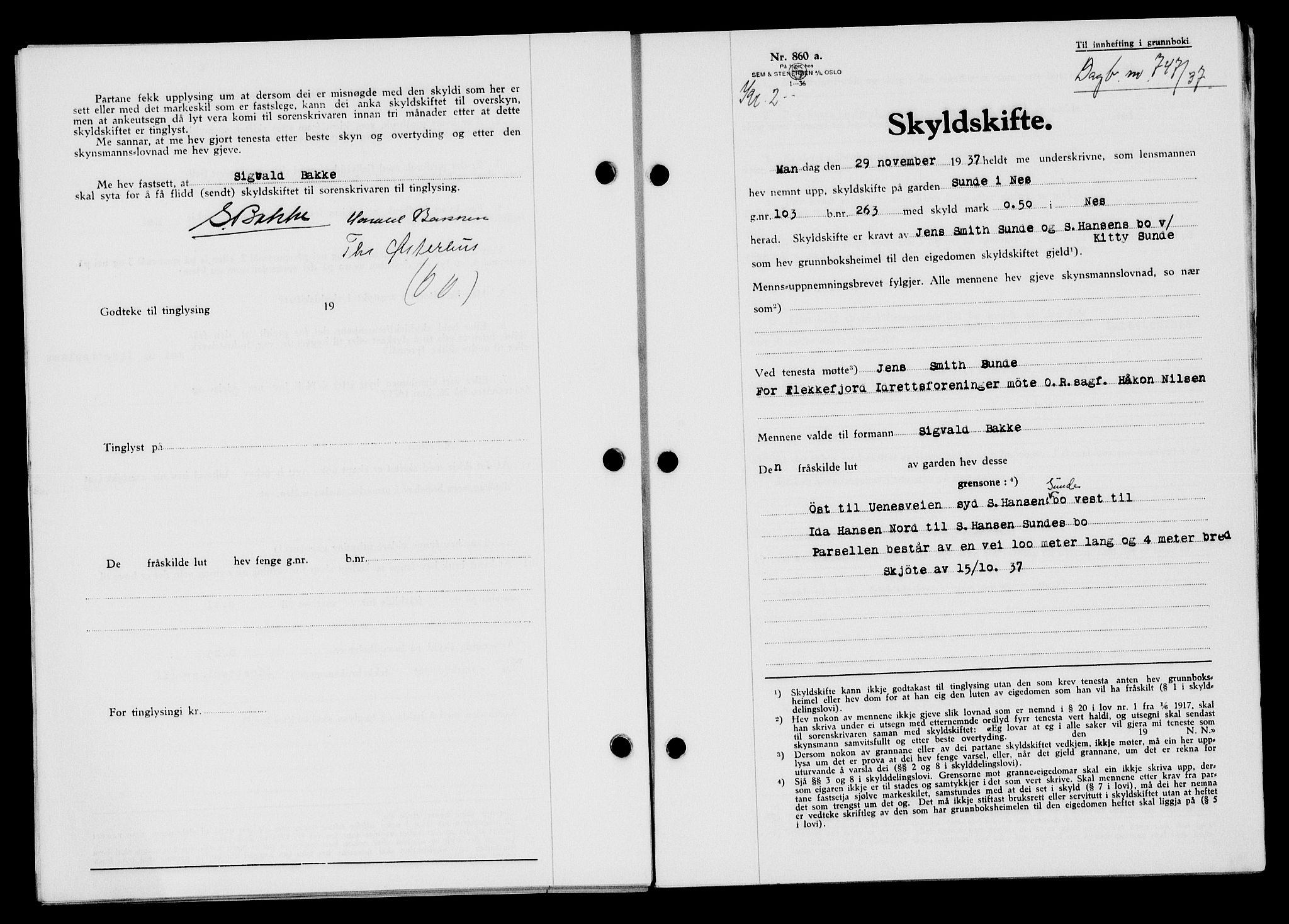 Flekkefjord sorenskriveri, AV/SAK-1221-0001/G/Gb/Gba/L0054: Mortgage book no. A-2, 1937-1938, Diary no: : 747/1937