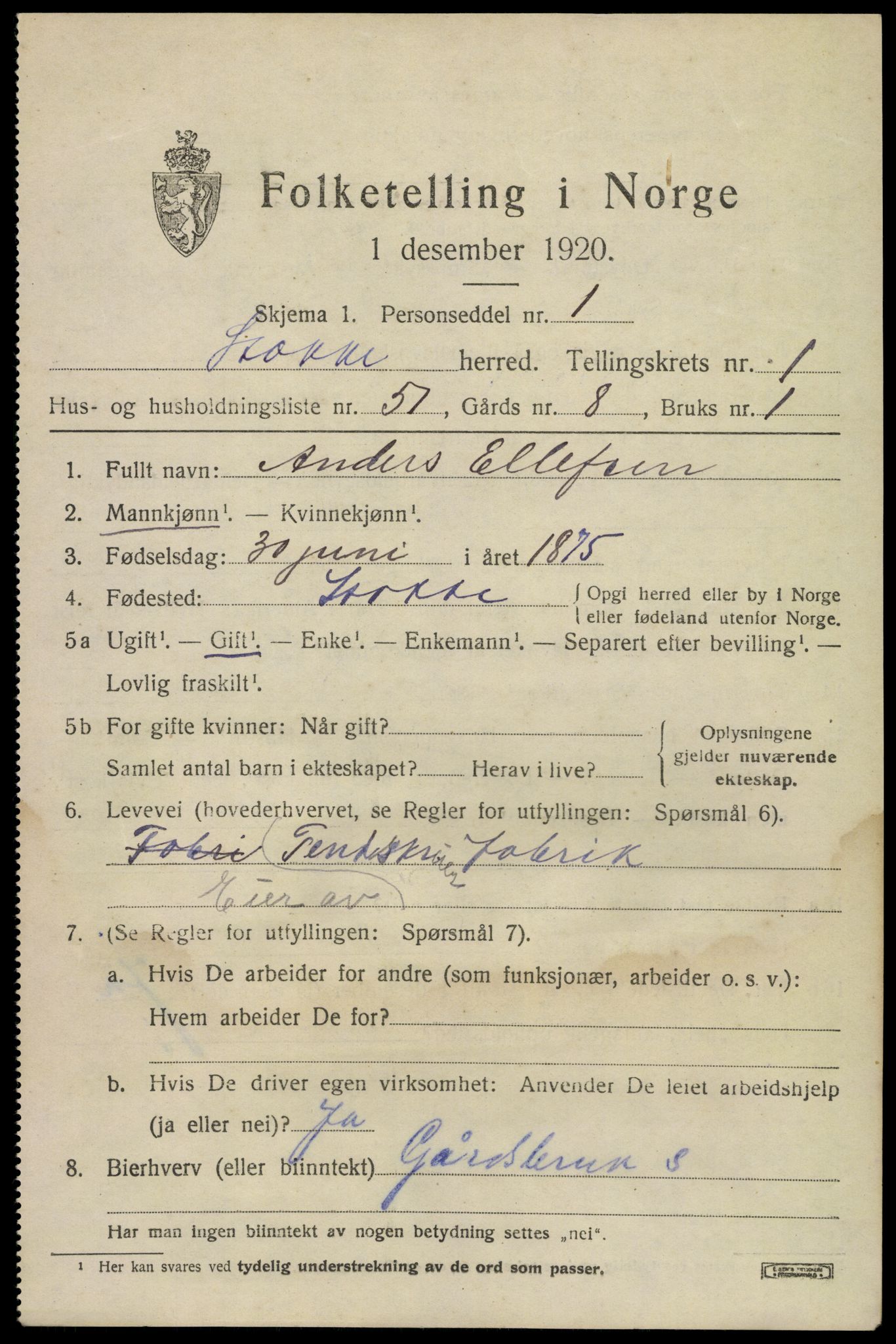 SAKO, 1920 census for Stokke, 1920, p. 2436