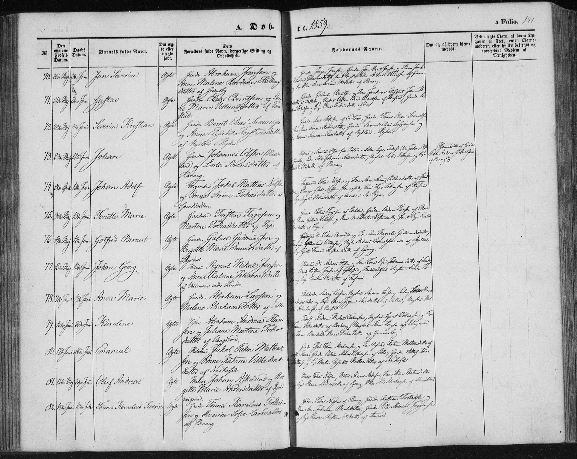 Lista sokneprestkontor, AV/SAK-1111-0027/F/Fa/L0010: Parish register (official) no. A 10, 1846-1861, p. 141