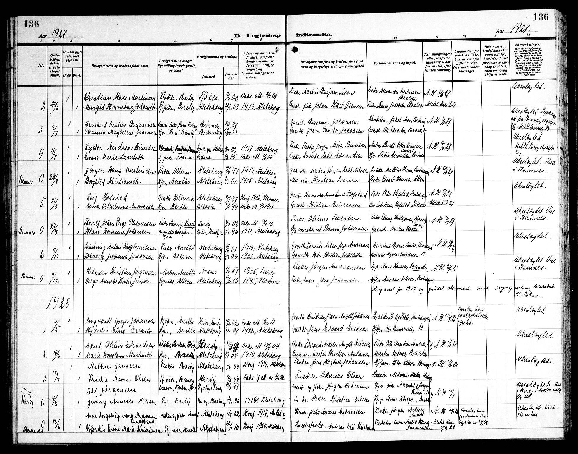 Ministerialprotokoller, klokkerbøker og fødselsregistre - Nordland, AV/SAT-A-1459/830/L0466: Parish register (copy) no. 830C08, 1920-1945, p. 136