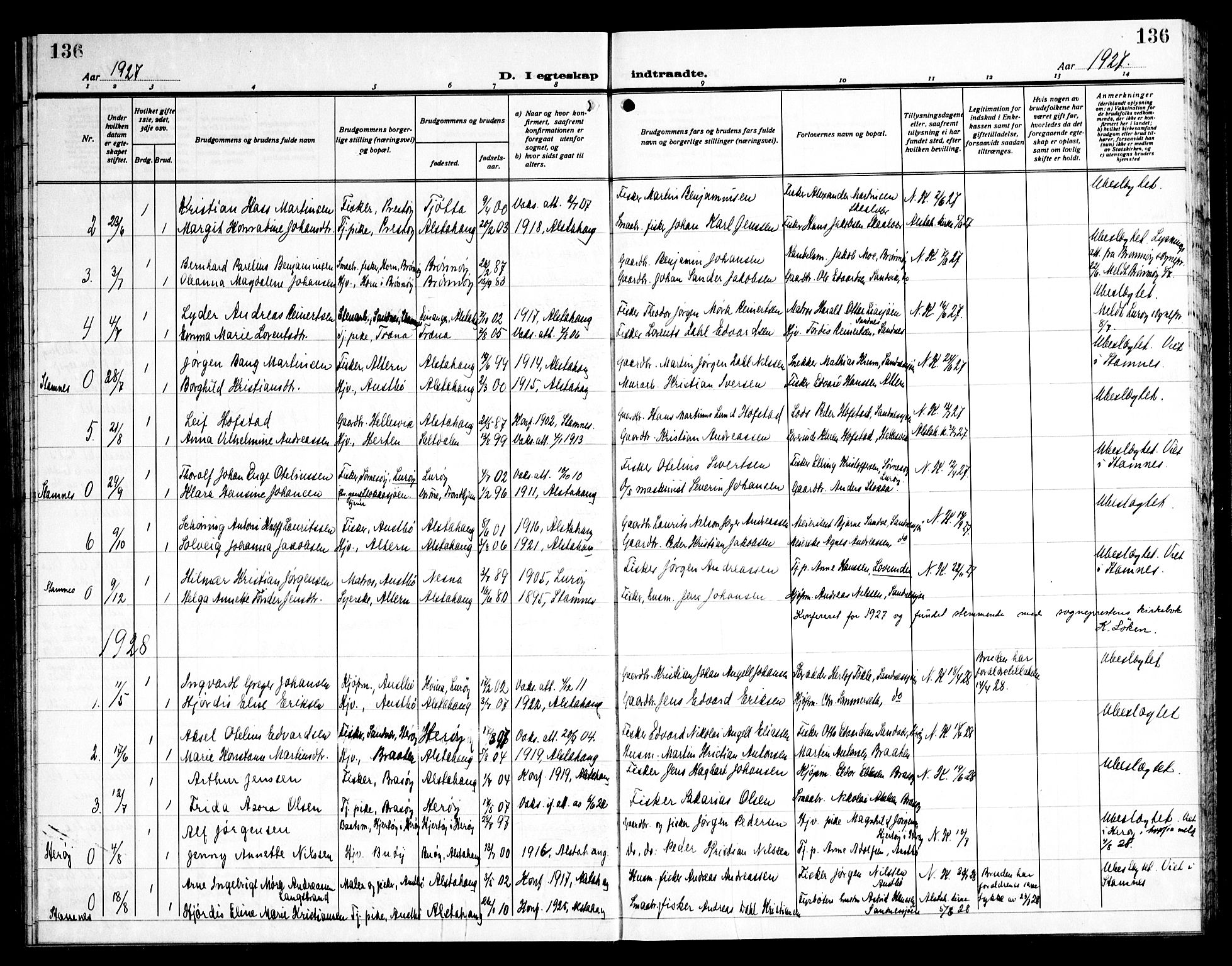 Ministerialprotokoller, klokkerbøker og fødselsregistre - Nordland, AV/SAT-A-1459/830/L0466: Parish register (copy) no. 830C08, 1920-1945, p. 136