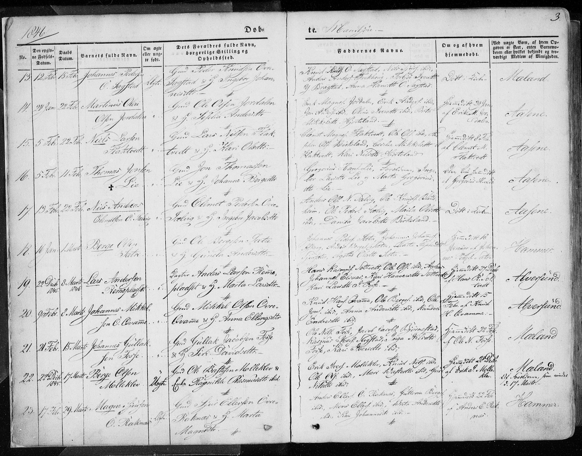 Hamre sokneprestembete, SAB/A-75501/H/Ha/Haa/Haaa/L0013: Parish register (official) no. A 13, 1846-1857, p. 3