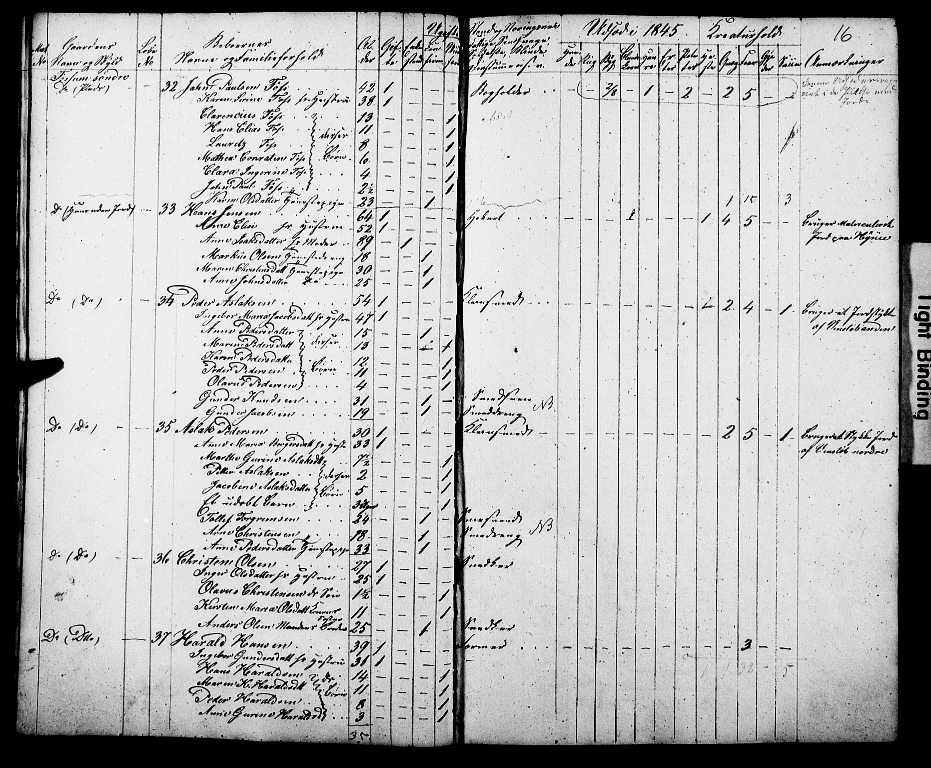 , Census 1845 for Gjerpen, 1845, p. 16