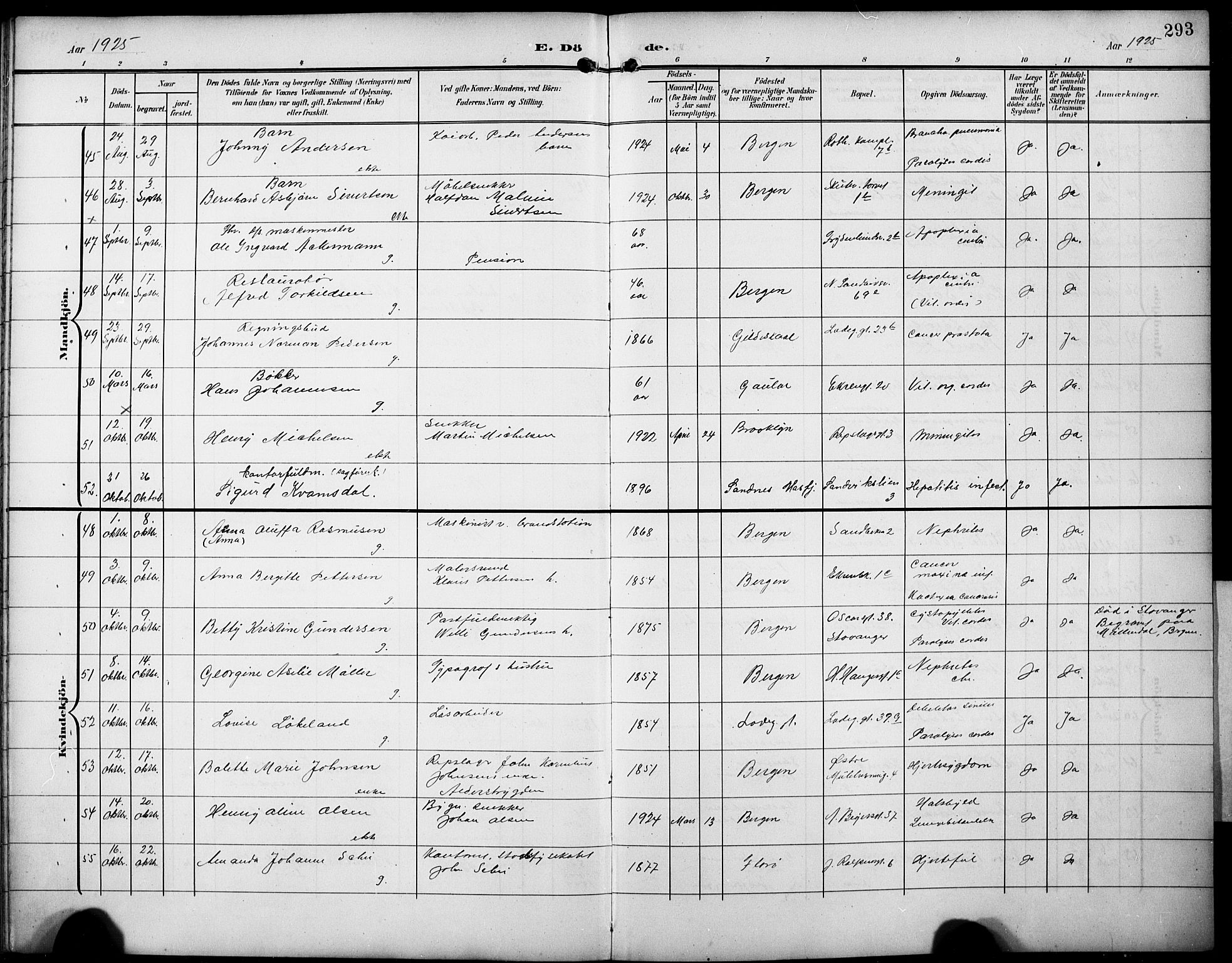 Sandviken Sokneprestembete, AV/SAB-A-77601/H/Hb/L0017: Parish register (copy) no. E 1, 1903-1926, p. 293