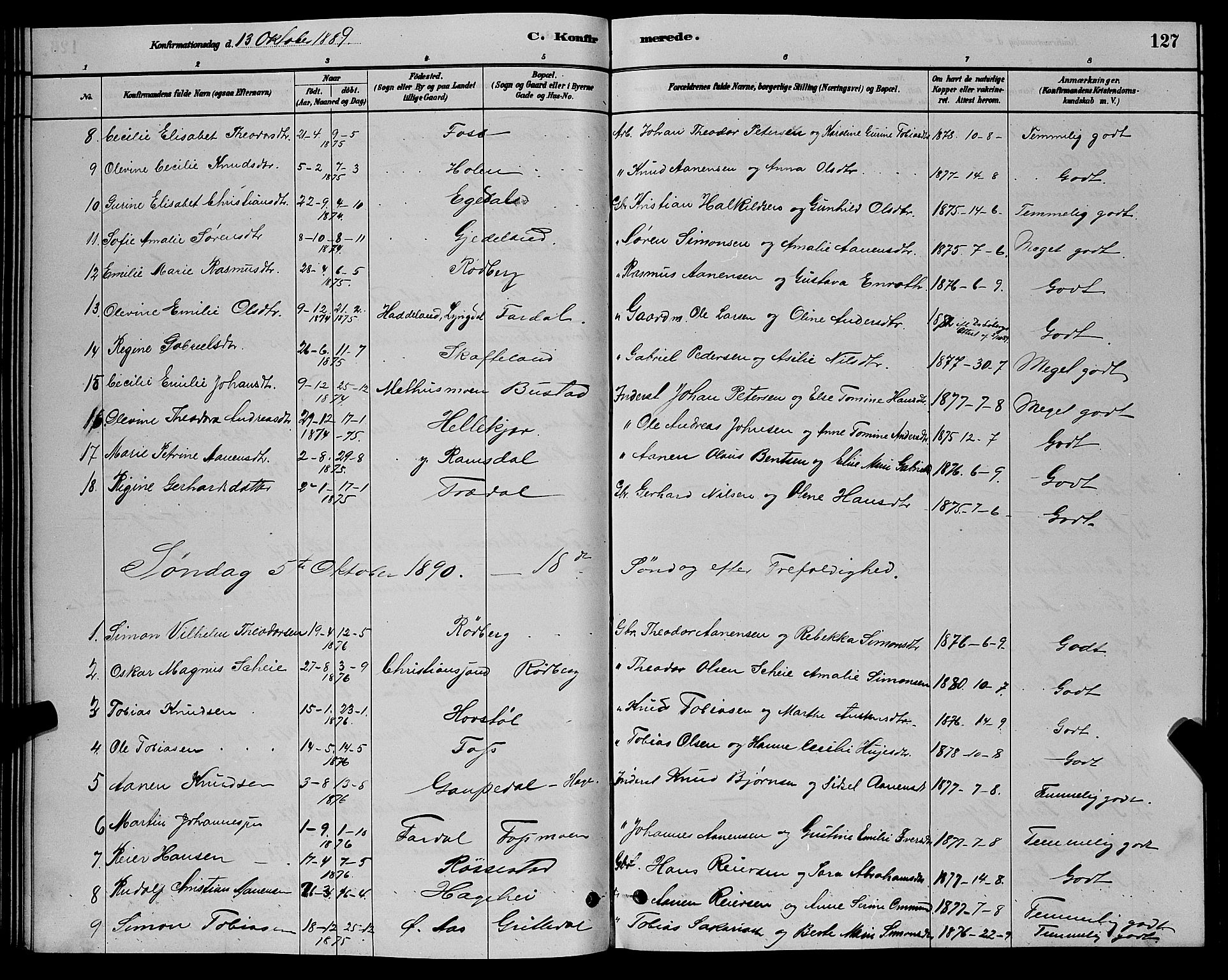 Sør-Audnedal sokneprestkontor, AV/SAK-1111-0039/F/Fb/Fbb/L0005: Parish register (copy) no. B 5, 1880-1892, p. 127