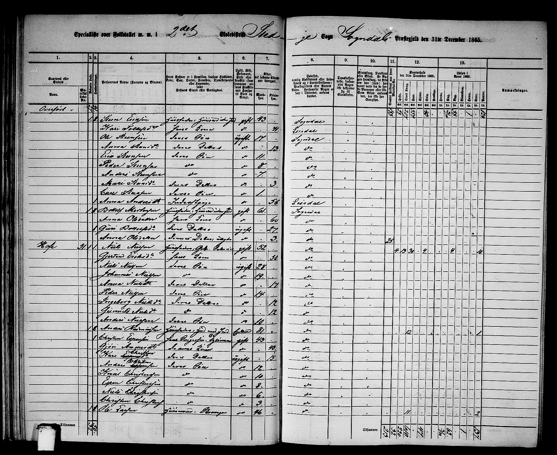 RA, 1865 census for Sogndal, 1865, p. 37