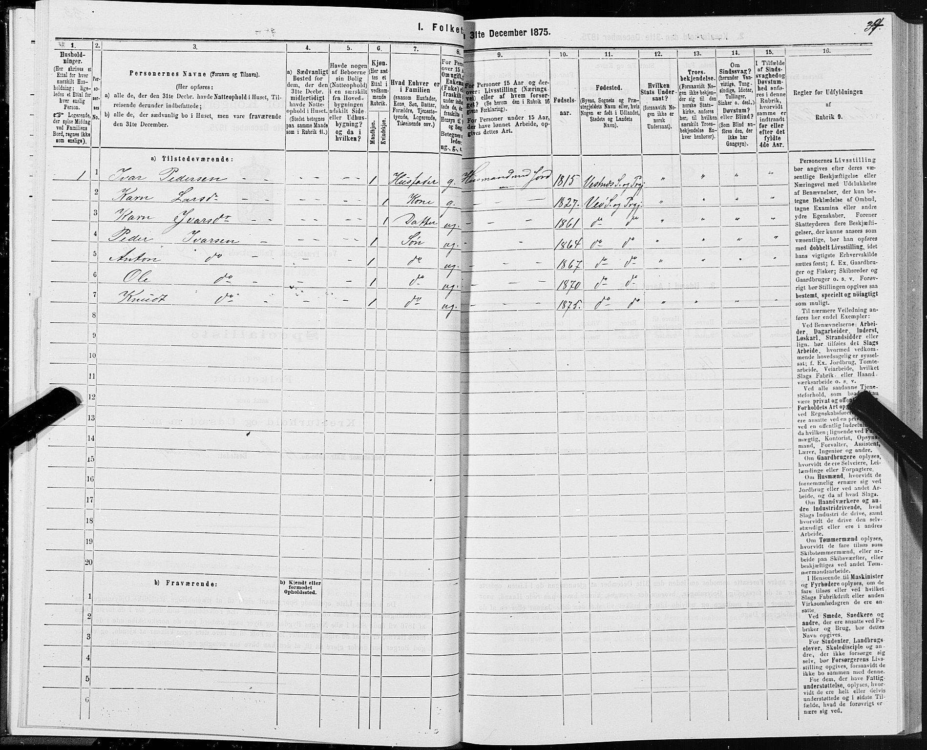 SAT, 1875 census for 1541P Veøy, 1875, p. 1034