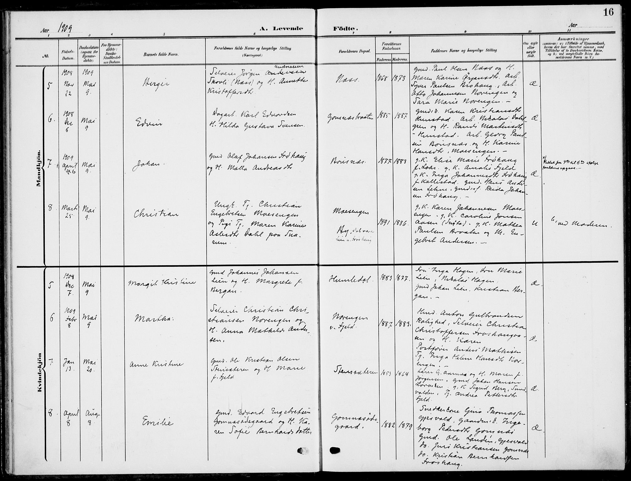Hole kirkebøker, SAKO/A-228/F/Fa/L0010: Parish register (official) no. I 10, 1907-1917, p. 16