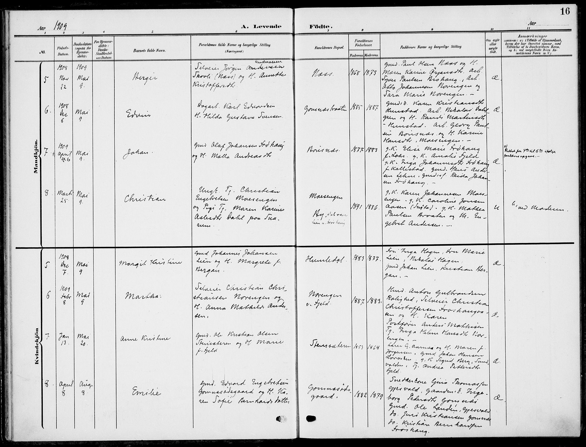 Hole kirkebøker, AV/SAKO-A-228/F/Fa/L0010: Parish register (official) no. I 10, 1907-1917, p. 16