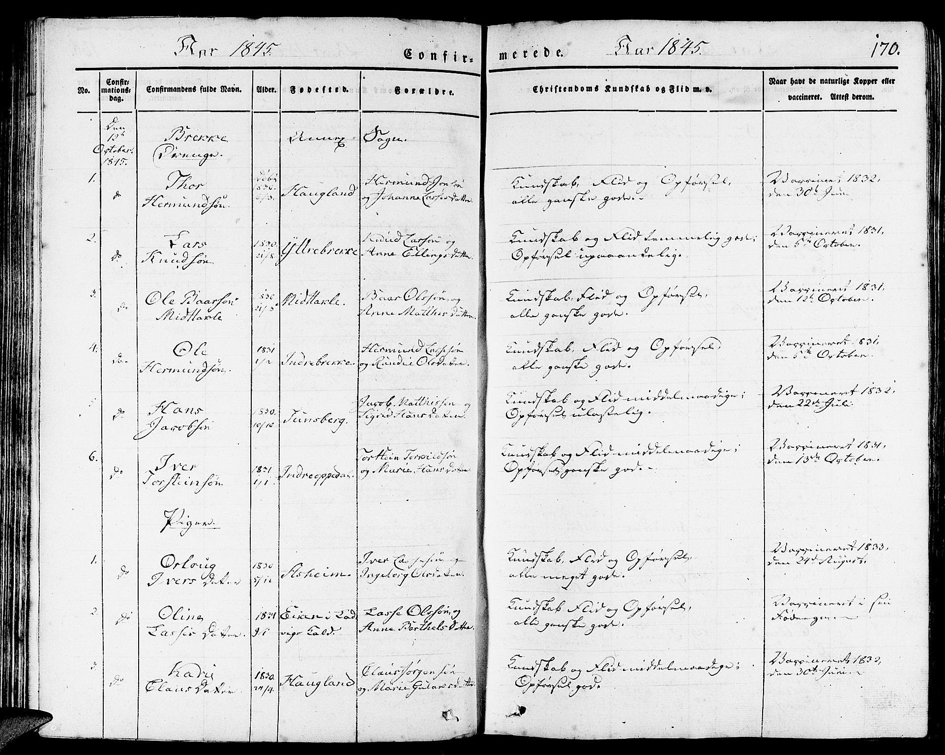 Gulen sokneprestembete, AV/SAB-A-80201/H/Haa/Haaa/L0020: Parish register (official) no. A 20, 1837-1847, p. 170