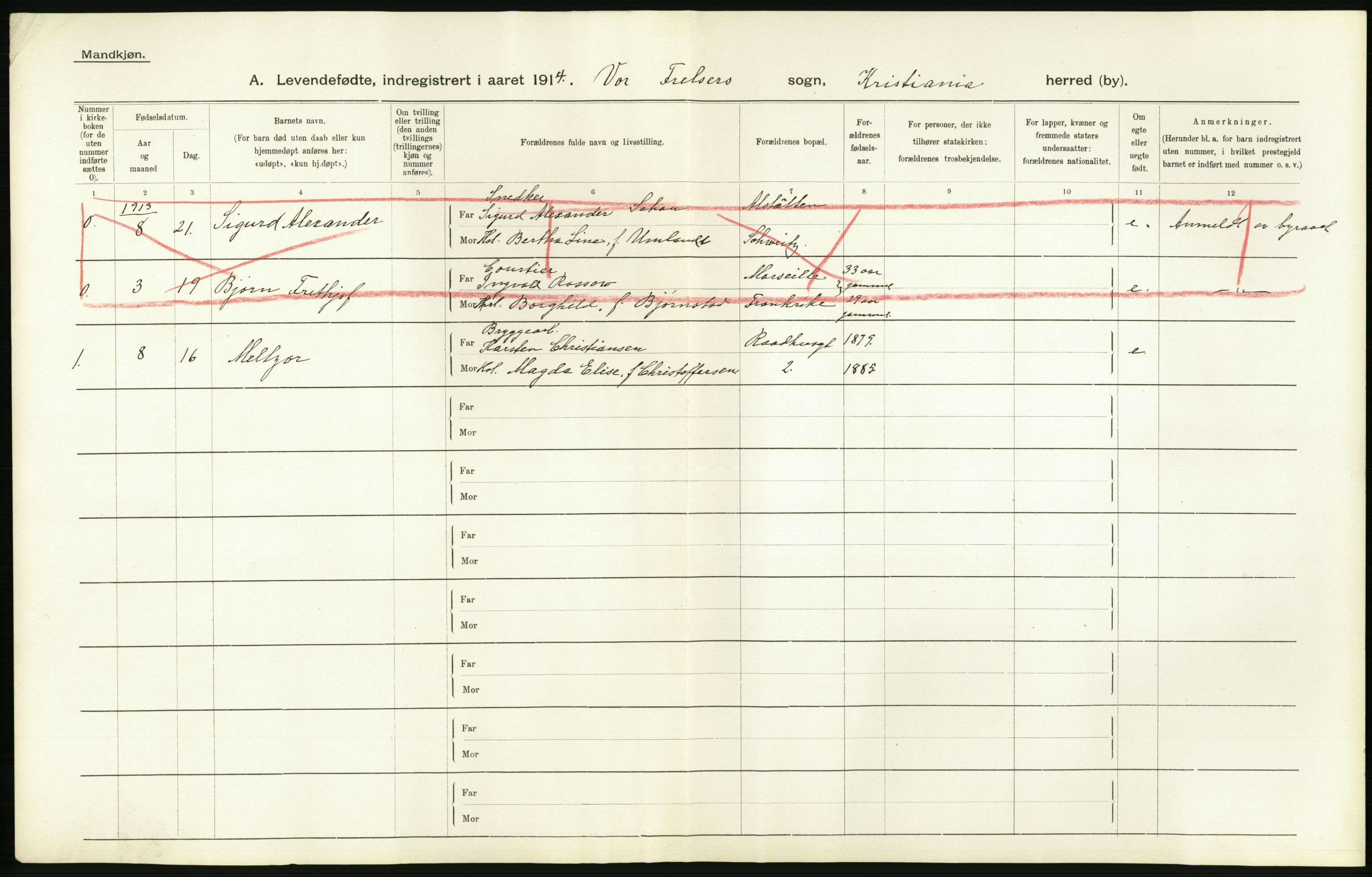 Statistisk sentralbyrå, Sosiodemografiske emner, Befolkning, AV/RA-S-2228/D/Df/Dfb/Dfbd/L0006: Kristiania: Levendefødte menn og kvinner., 1914, p. 62