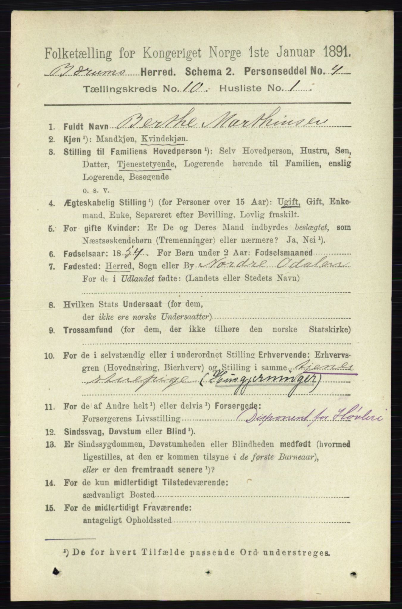 RA, 1891 census for 0219 Bærum, 1891, p. 6372