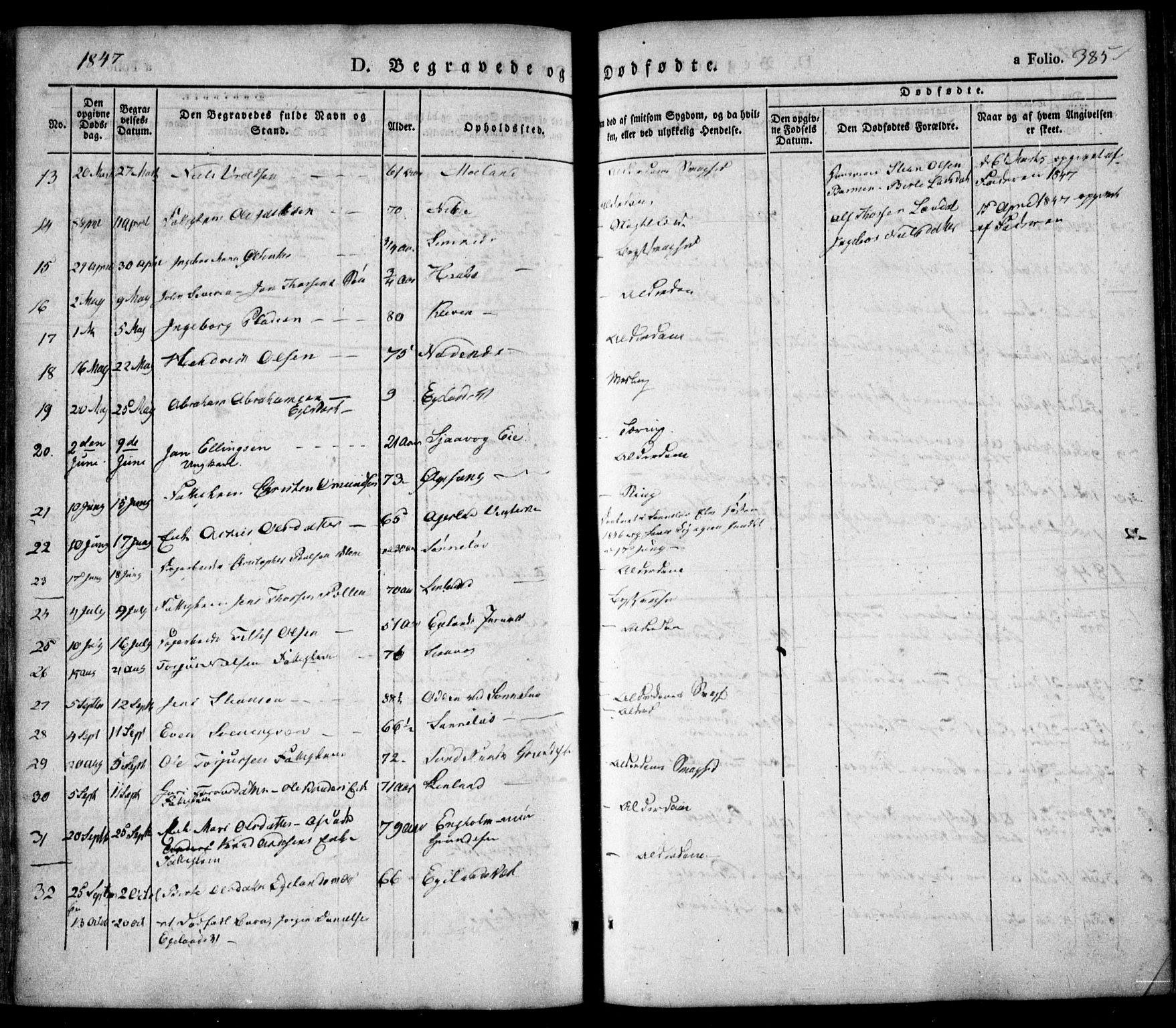 Søndeled sokneprestkontor, SAK/1111-0038/F/Fa/L0002: Parish register (official) no. A 2, 1839-1860, p. 385