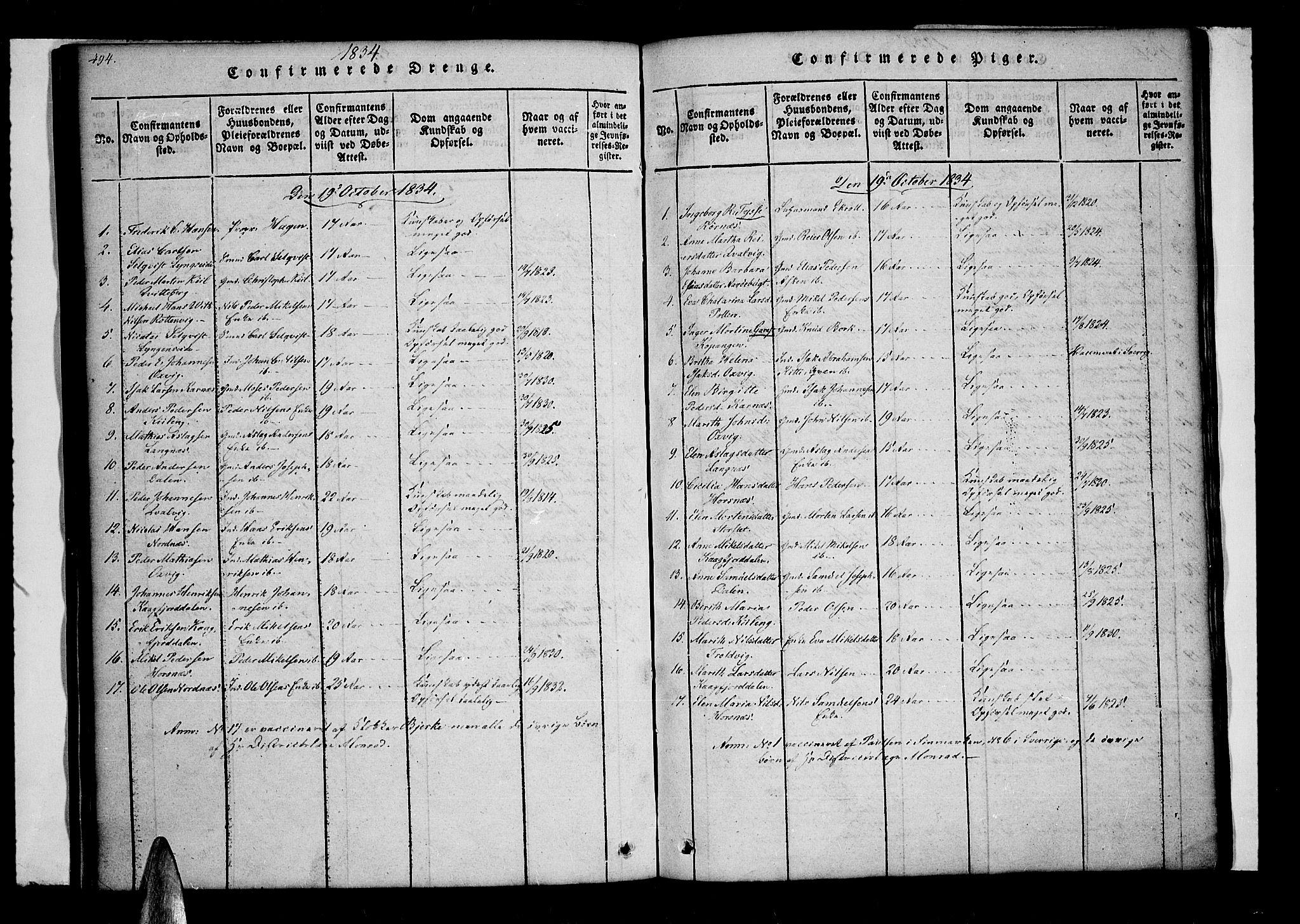 Lyngen sokneprestembete, AV/SATØ-S-1289/H/He/Hea/L0003kirke: Parish register (official) no. 3, 1822-1838, p. 494-495