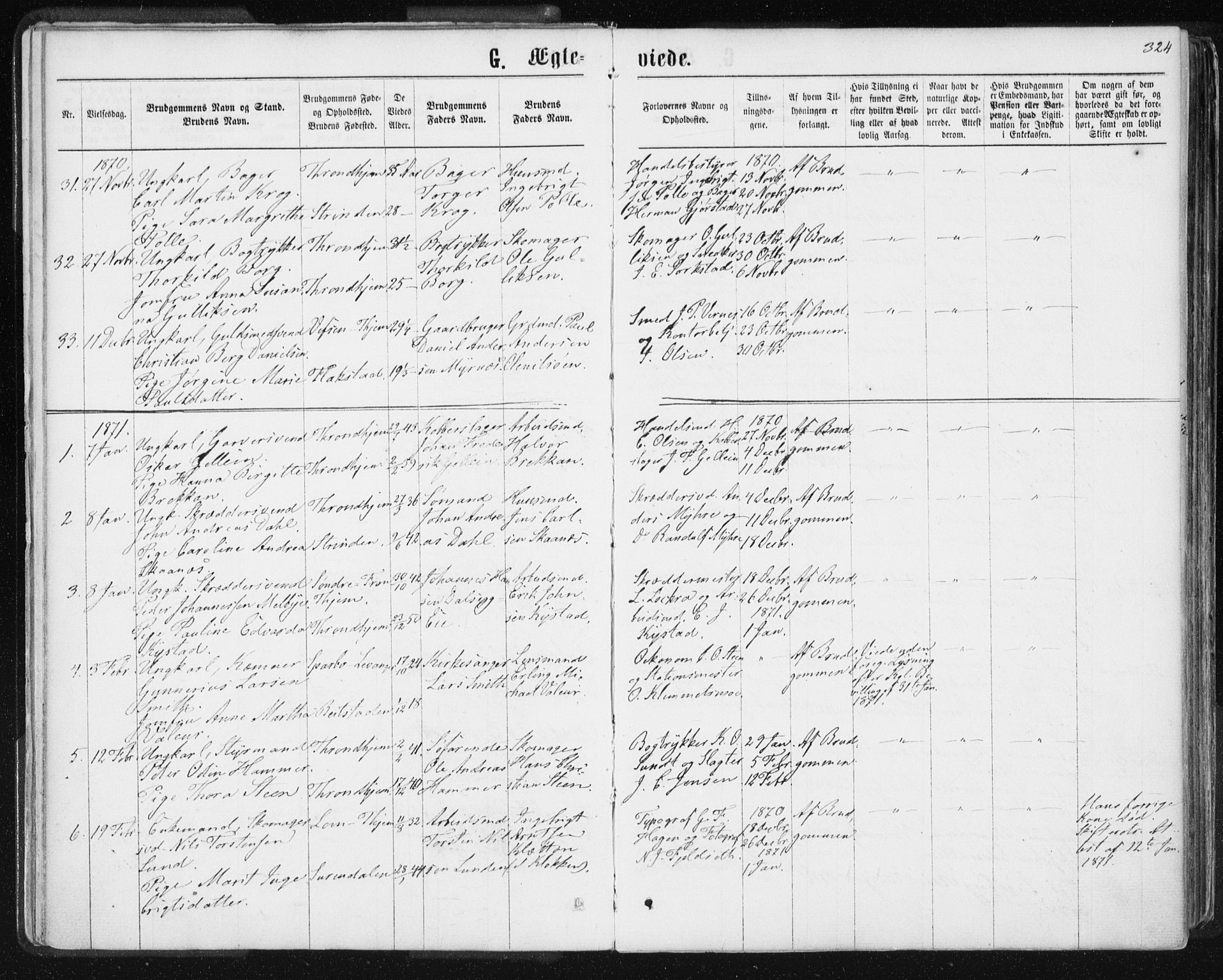 Ministerialprotokoller, klokkerbøker og fødselsregistre - Sør-Trøndelag, SAT/A-1456/601/L0055: Parish register (official) no. 601A23, 1866-1877, p. 324