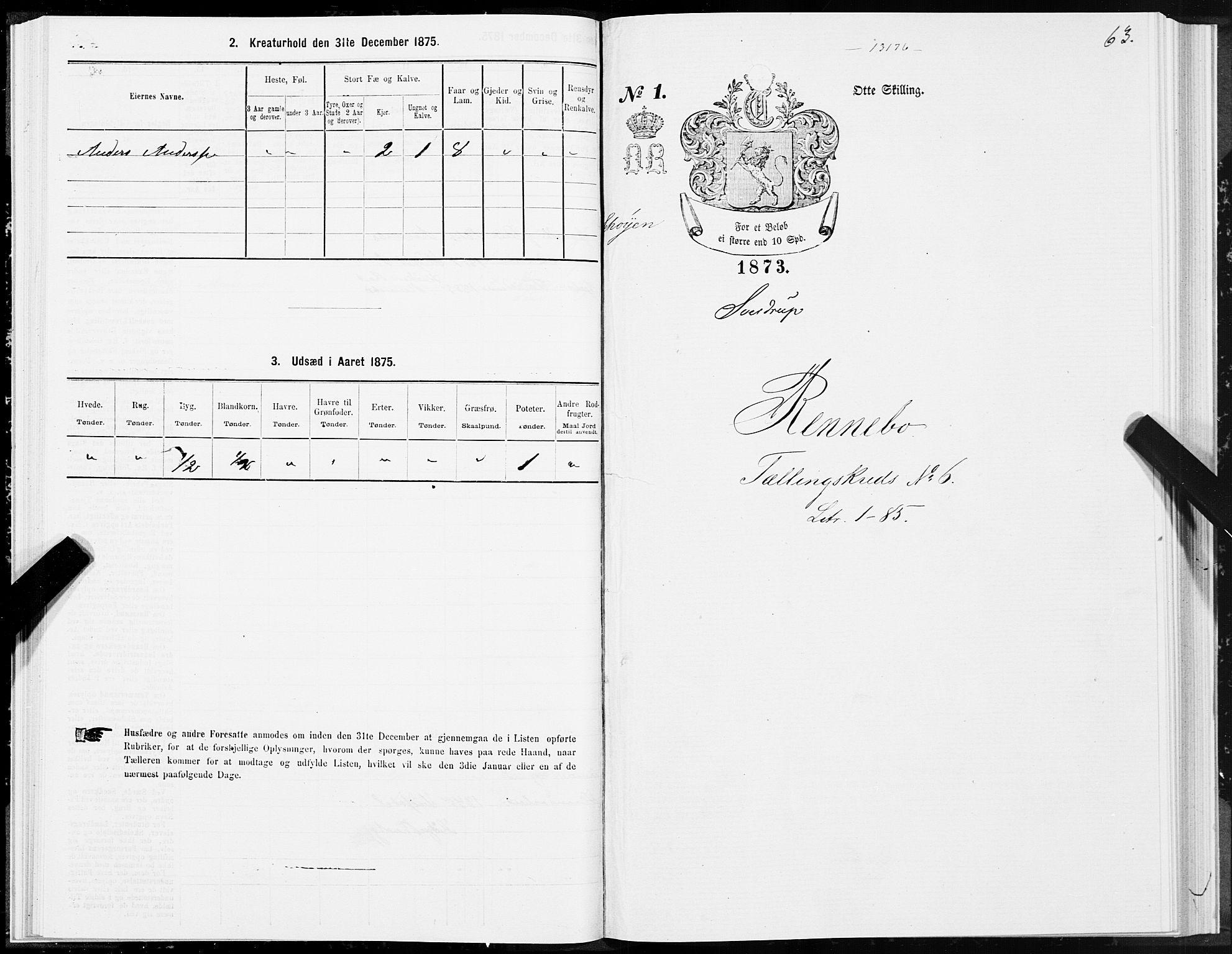 SAT, 1875 census for 1635P Rennebu, 1875, p. 3063