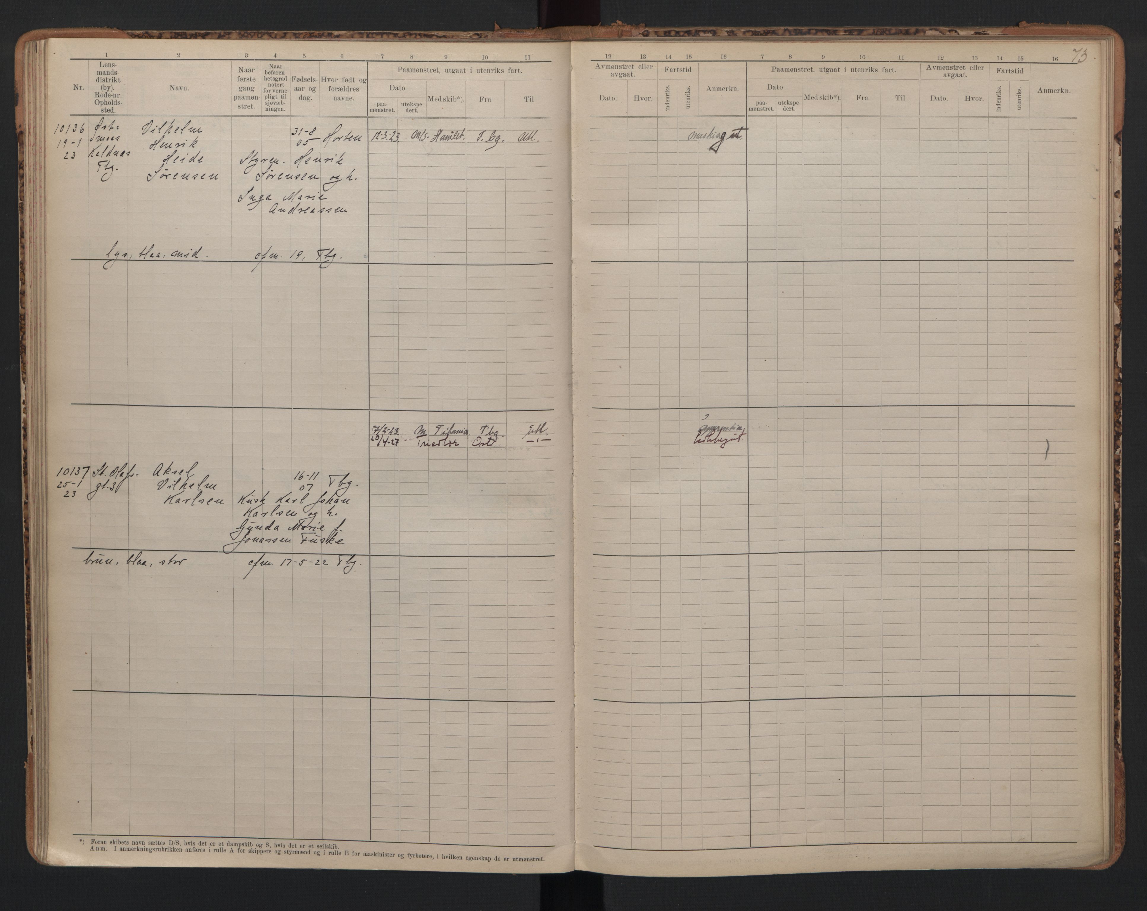 Tønsberg innrulleringskontor, AV/SAKO-A-786/F/Fc/Fcb/L0010: Hovedrulle Patent nr. 9993-1923, 1922-1923, p. 73