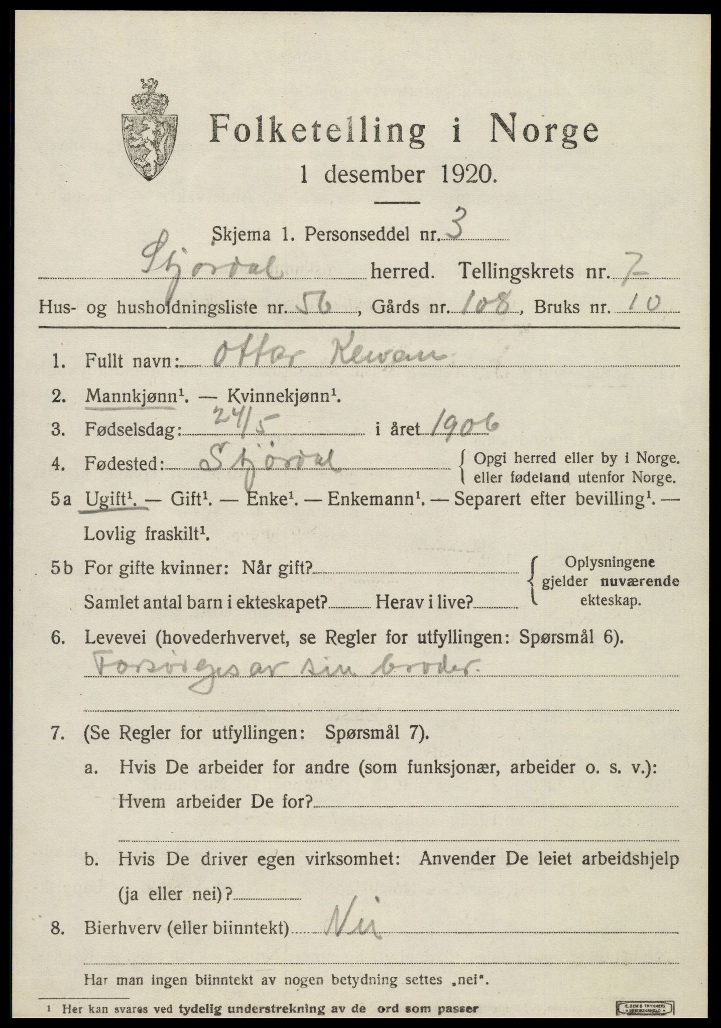 SAT, 1920 census for Stjørdal, 1920, p. 7766