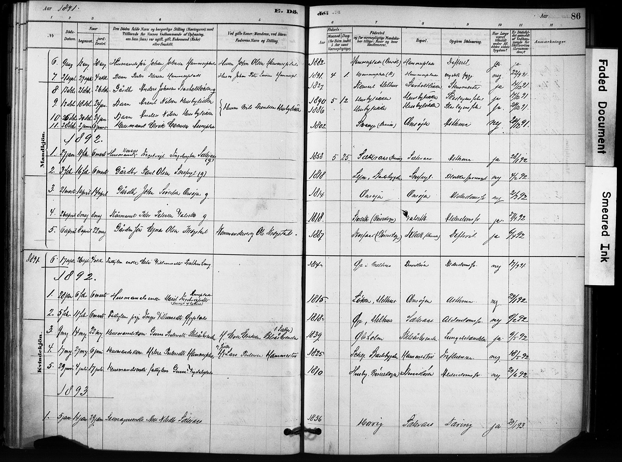 Ministerialprotokoller, klokkerbøker og fødselsregistre - Sør-Trøndelag, AV/SAT-A-1456/666/L0786: Parish register (official) no. 666A04, 1878-1895, p. 86