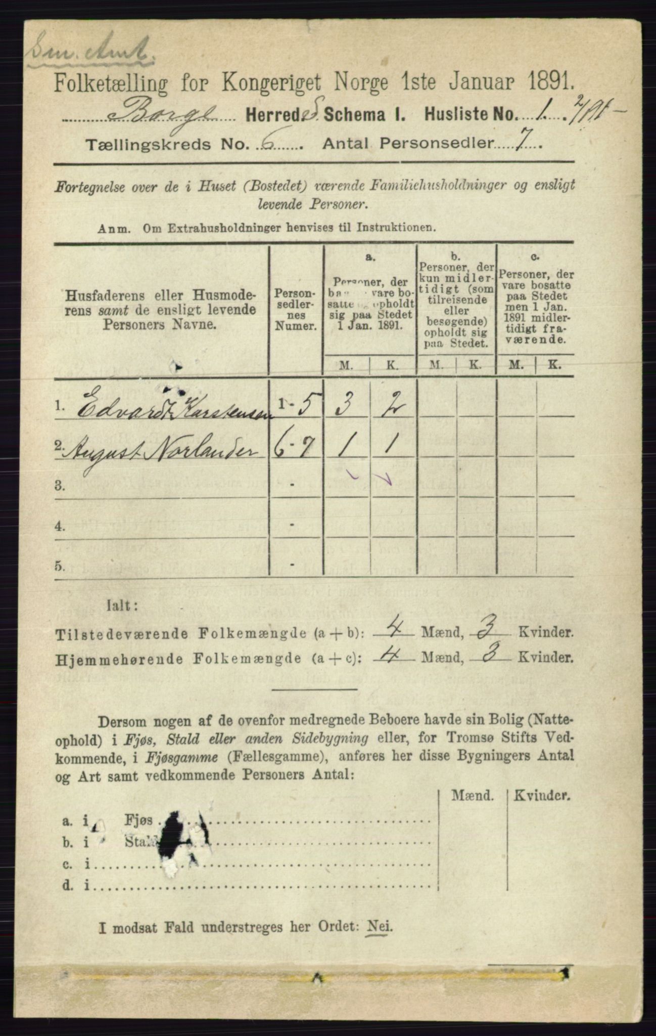 RA, 1891 census for 0113 Borge, 1891, p. 2925