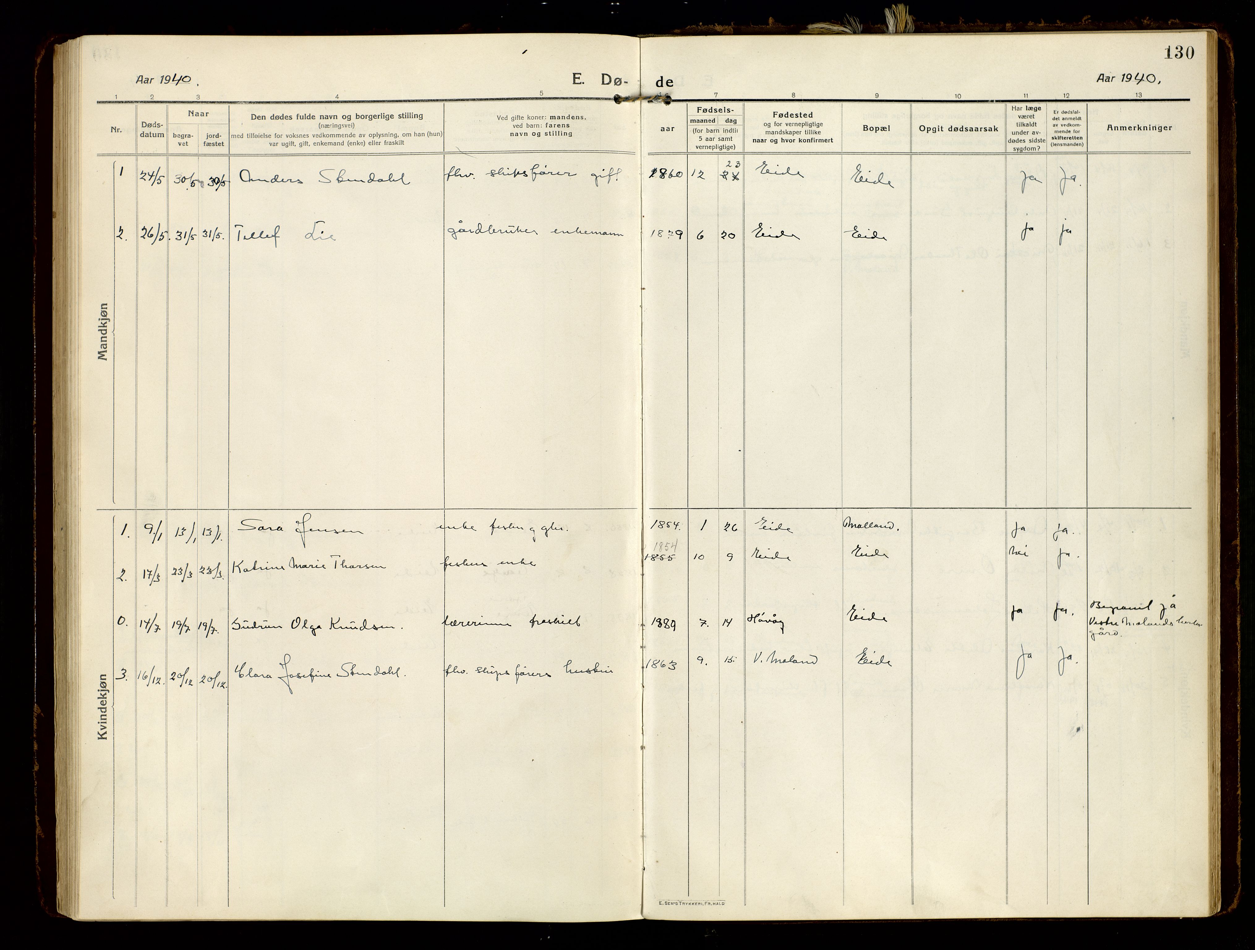 Hommedal sokneprestkontor, SAK/1111-0023/F/Fa/Faa/L0004: Parish register (official) no. A 4, 1916-1945, p. 130
