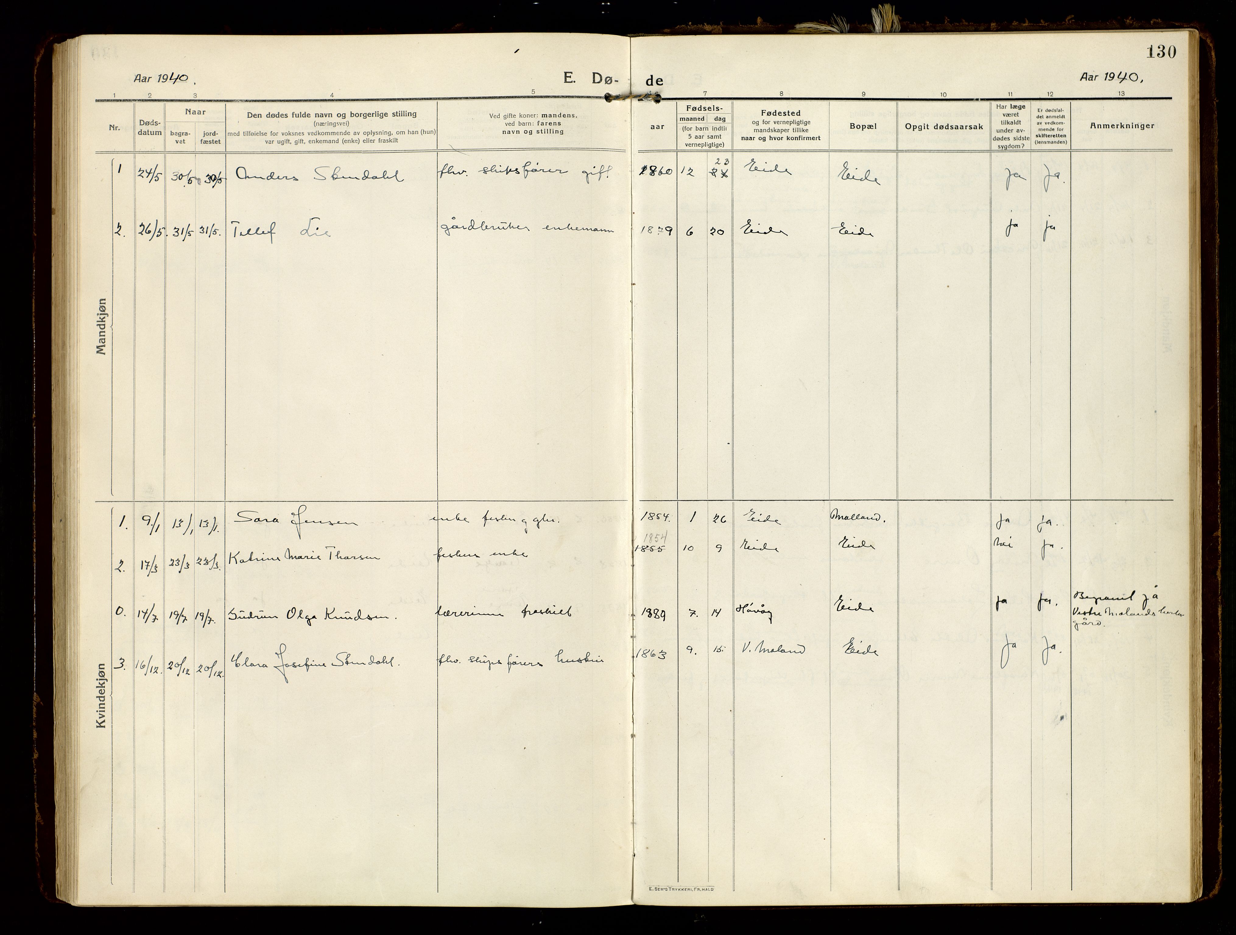 Hommedal sokneprestkontor, AV/SAK-1111-0023/F/Fa/Faa/L0004: Parish register (official) no. A 4, 1916-1945, p. 130