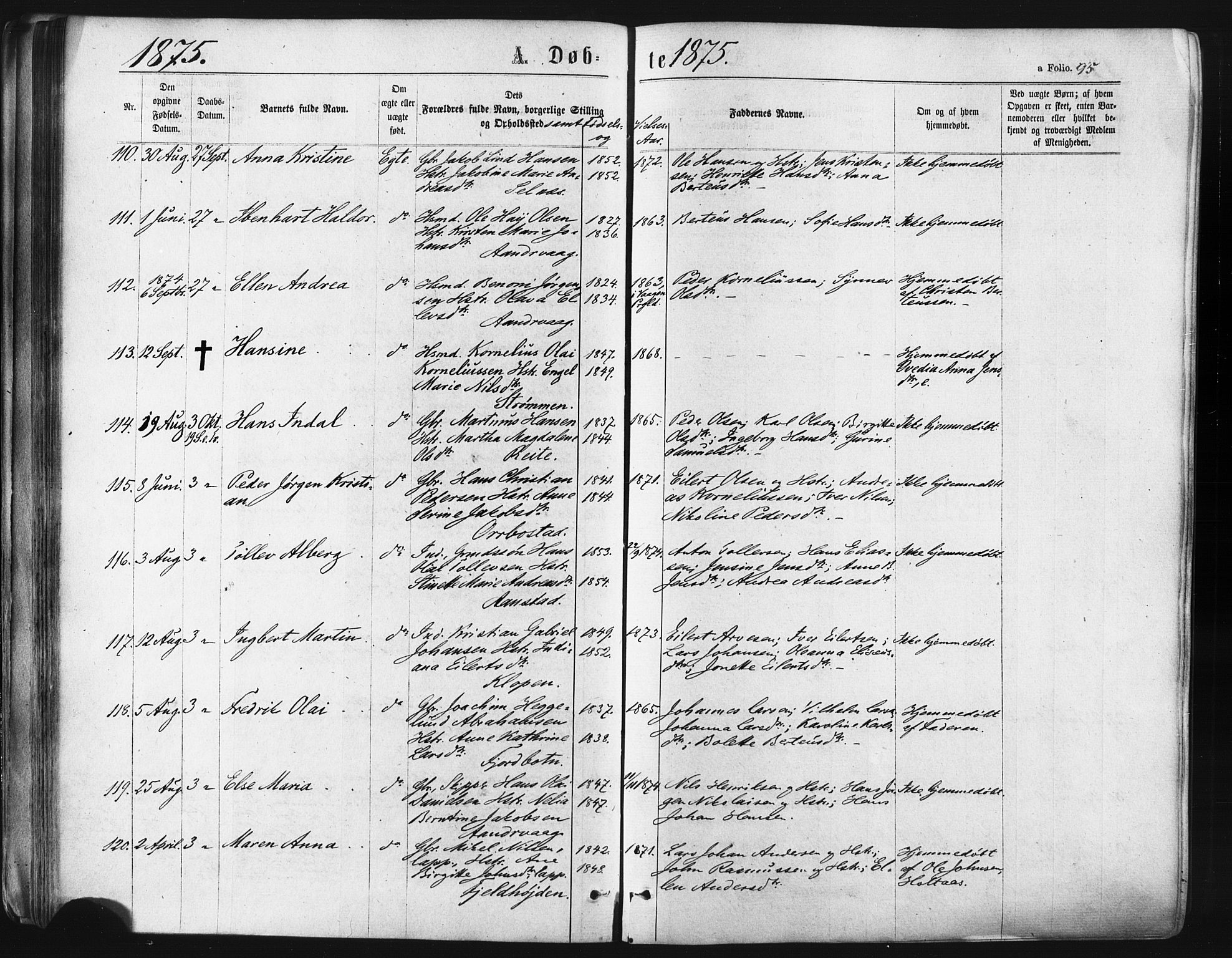 Ibestad sokneprestembete, SATØ/S-0077/H/Ha/Haa/L0010kirke: Parish register (official) no. 10, 1869-1879, p. 95