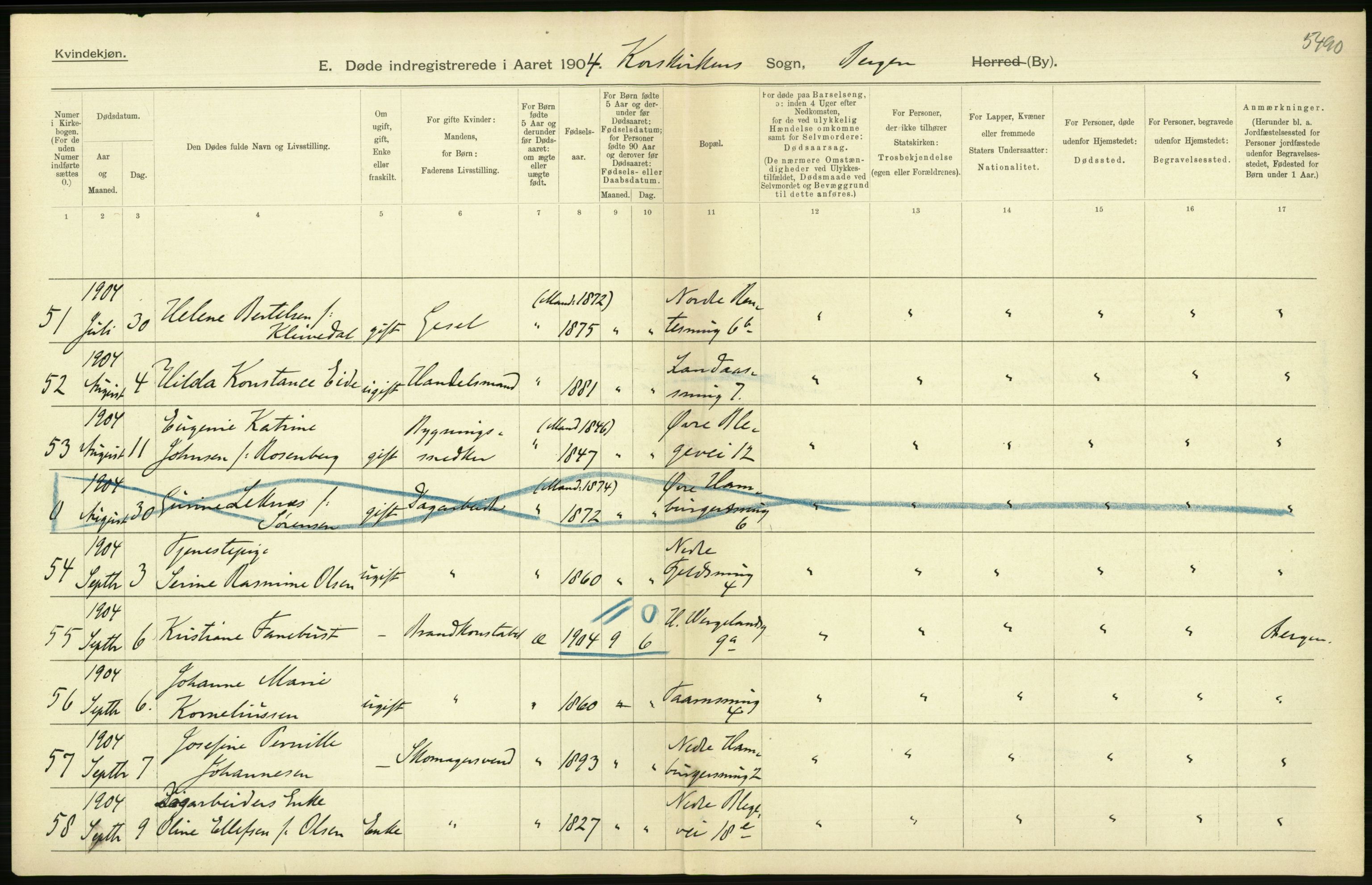 Statistisk sentralbyrå, Sosiodemografiske emner, Befolkning, AV/RA-S-2228/D/Df/Dfa/Dfab/L0014: Bergen: Fødte, gifte, døde, 1904, p. 362