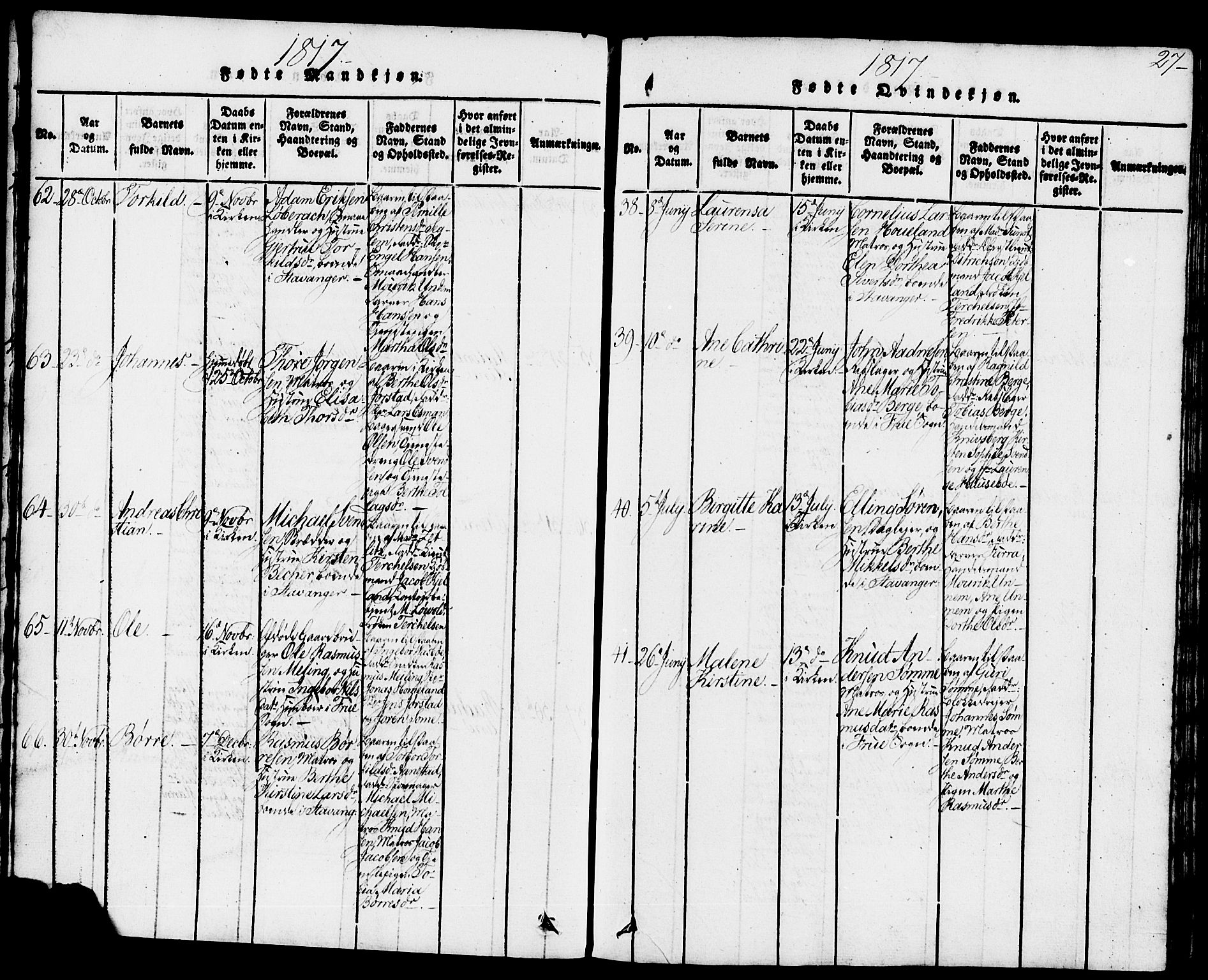 Domkirken sokneprestkontor, SAST/A-101812/001/30/30BB/L0008: Parish register (copy) no. B 8, 1816-1821, p. 27