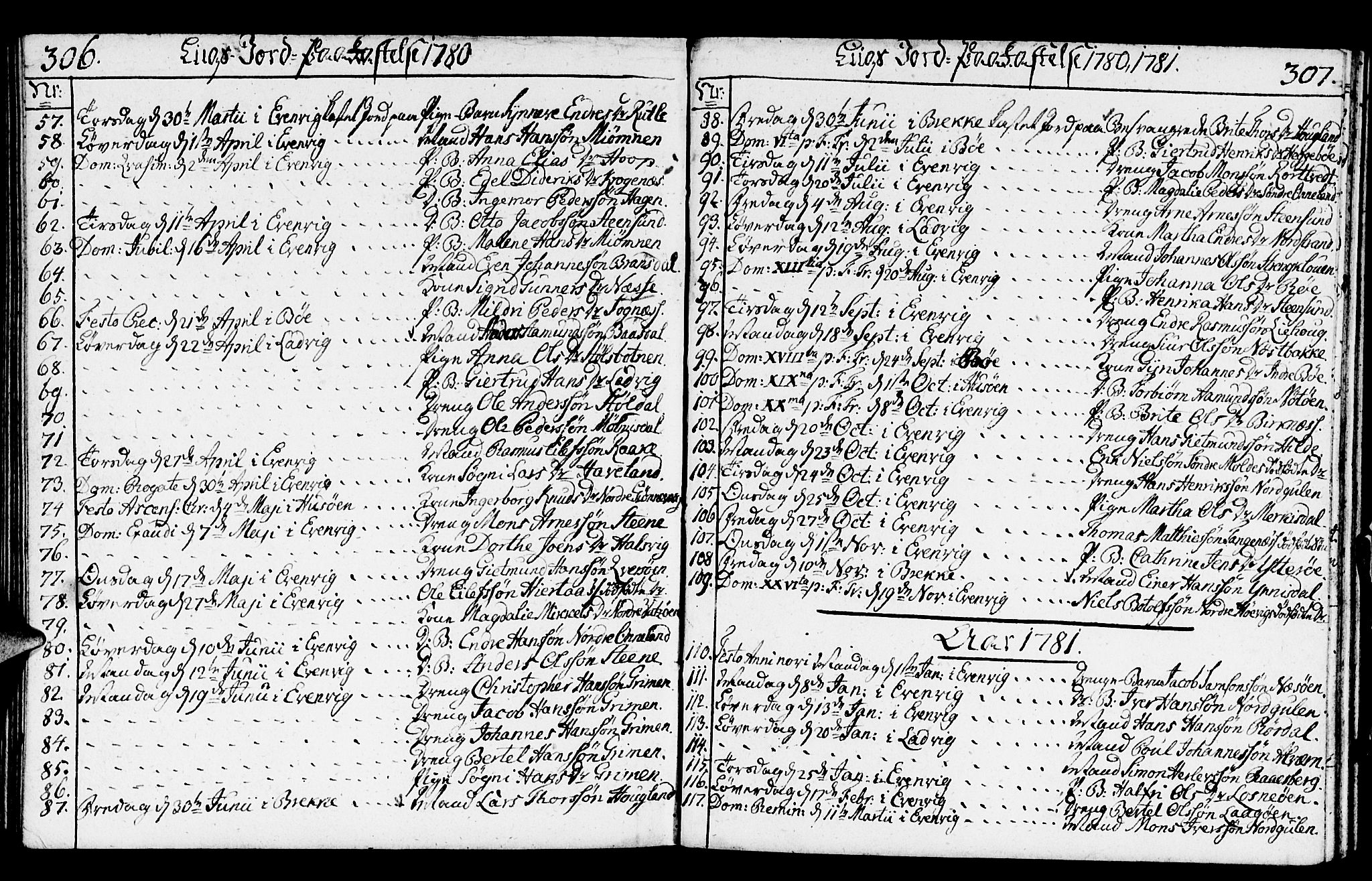 Gulen sokneprestembete, SAB/A-80201/H/Haa/Haaa/L0014: Parish register (official) no. A 14, 1779-1788, p. 306-307