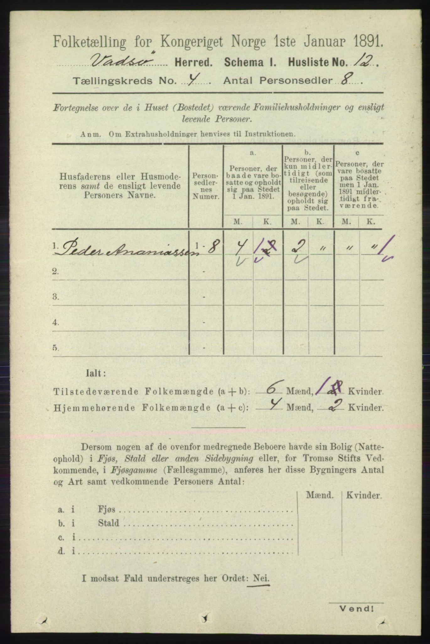 RA, 1891 census for 2029 Vadsø, 1891, p. 1155