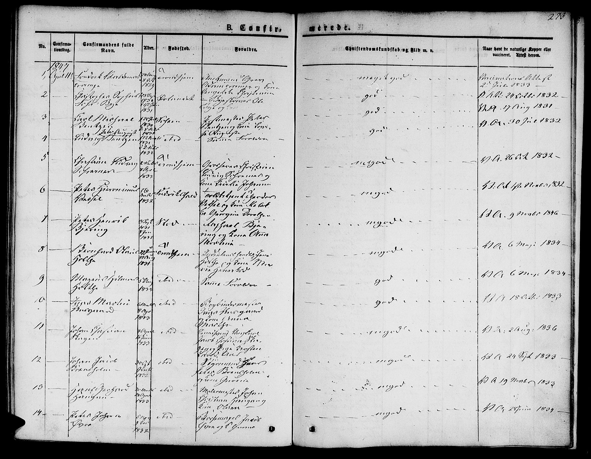 Ministerialprotokoller, klokkerbøker og fødselsregistre - Sør-Trøndelag, SAT/A-1456/601/L0048: Parish register (official) no. 601A16, 1840-1847, p. 273