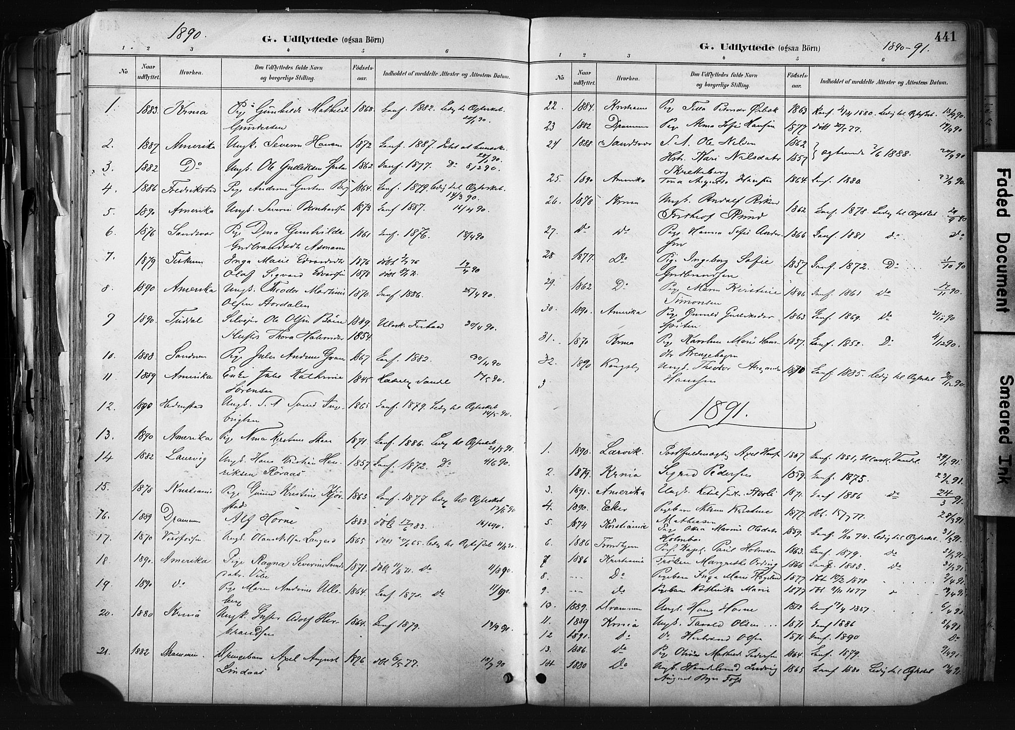 Kongsberg kirkebøker, AV/SAKO-A-22/F/Fb/L0002: Parish register (official) no. II 2, 1886-1896, p. 441