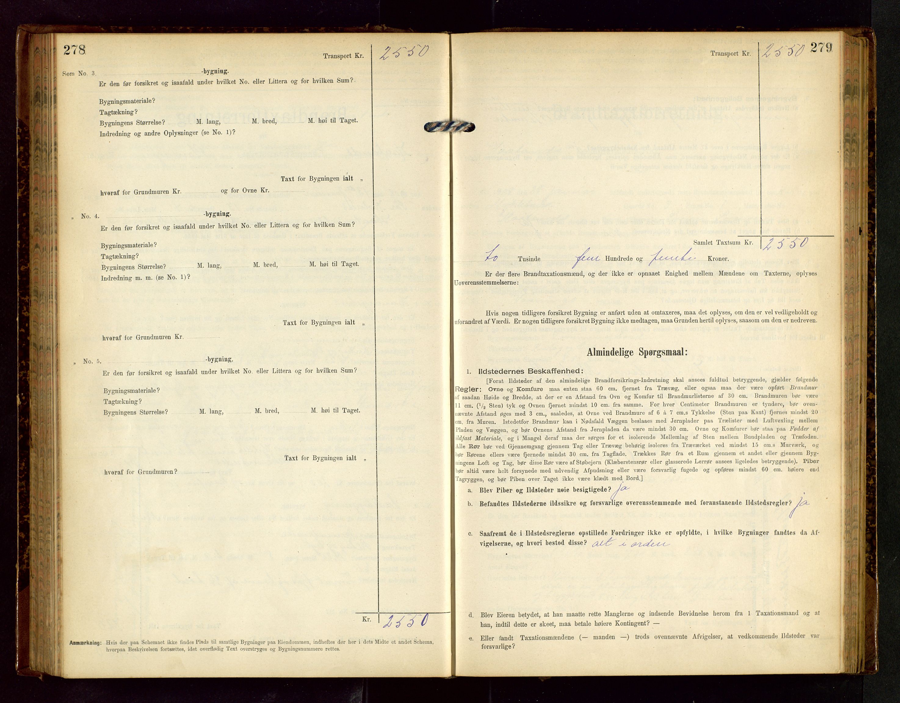 Håland lensmannskontor, SAST/A-100100/Gob/L0002: Branntakstprotokoll - skjematakst. Register i boken., 1902-1906, p. 278-279