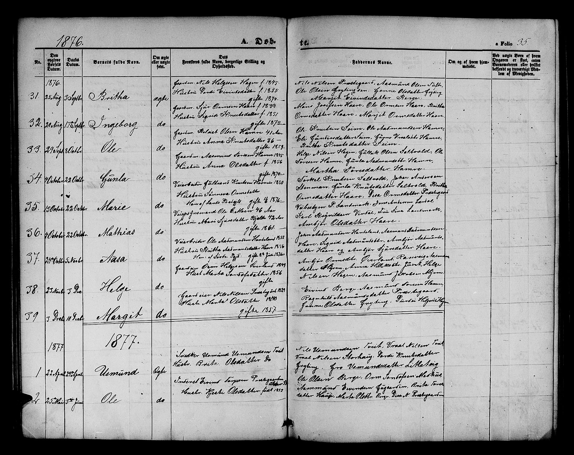 Røldal sokneprestembete, SAB/A-100247: Parish register (copy) no. A 2, 1861-1886, p. 35