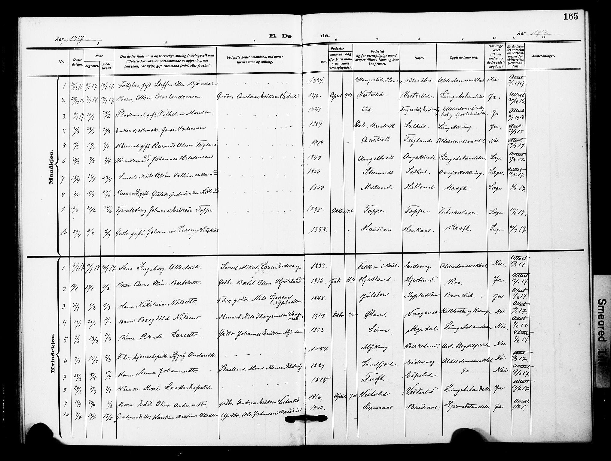 Åsane sokneprestembete, AV/SAB-A-79401/H/Hab: Parish register (copy) no. A 4, 1915-1927, p. 165