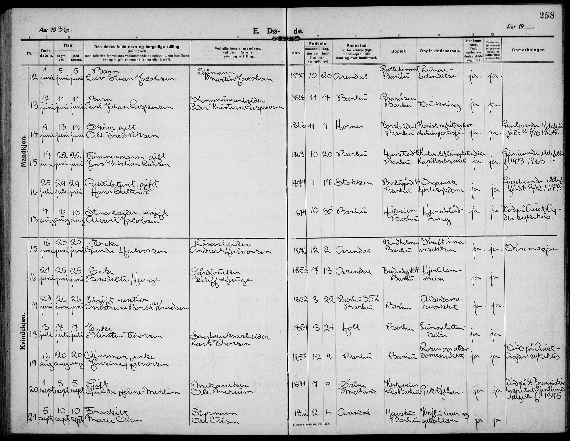 Barbu sokneprestkontor, AV/SAK-1111-0003/F/Fb/L0004: Parish register (copy) no. B 4, 1911-1936, p. 258