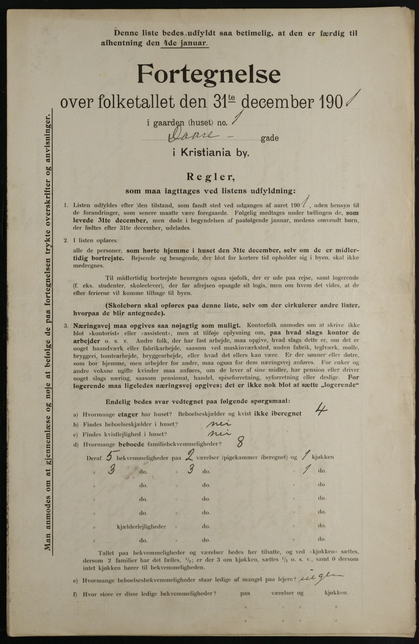 OBA, Municipal Census 1901 for Kristiania, 1901, p. 2599