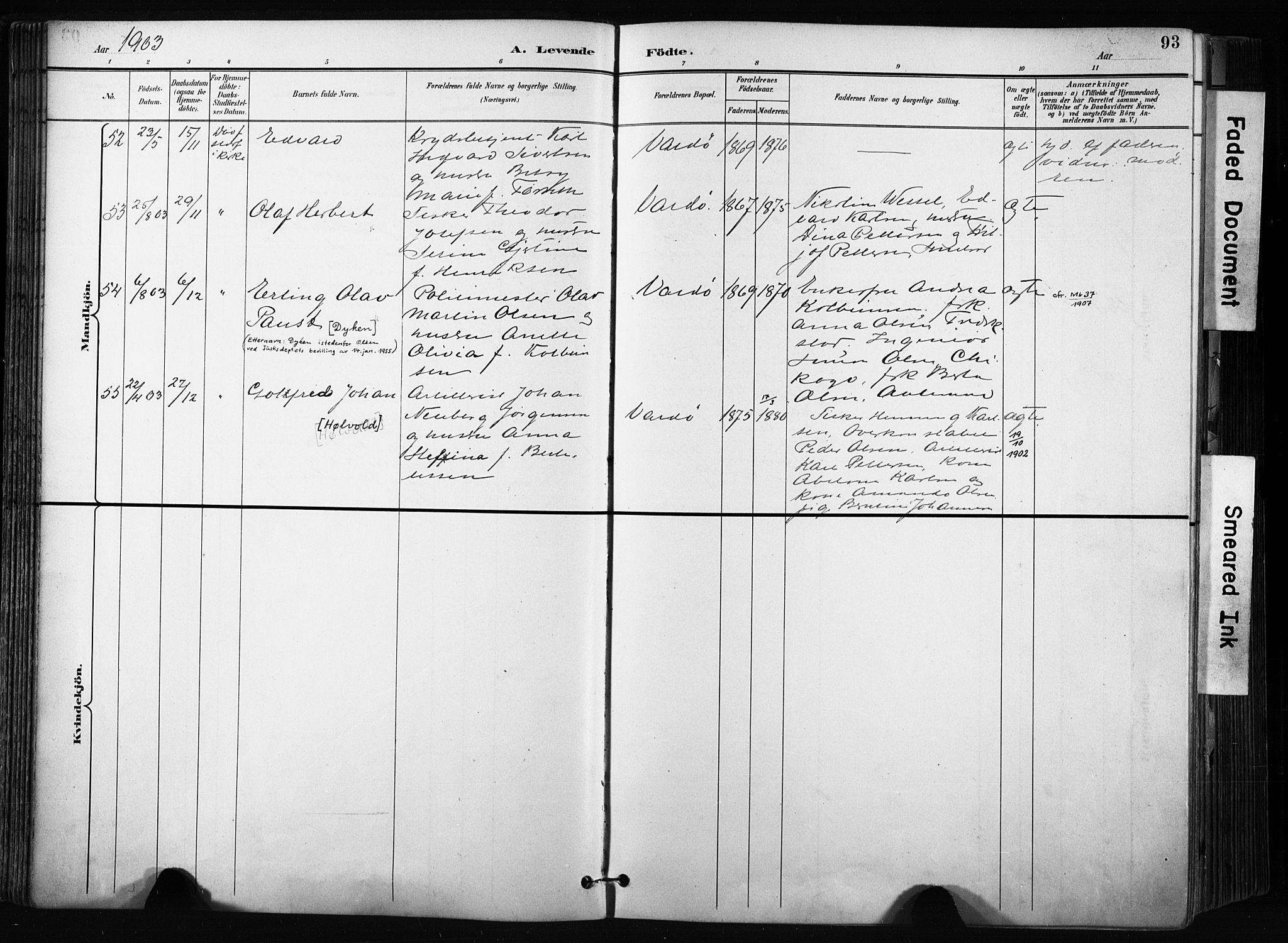 Vardø sokneprestkontor, AV/SATØ-S-1332/H/Ha/L0010kirke: Parish register (official) no. 10, 1895-1907, p. 93