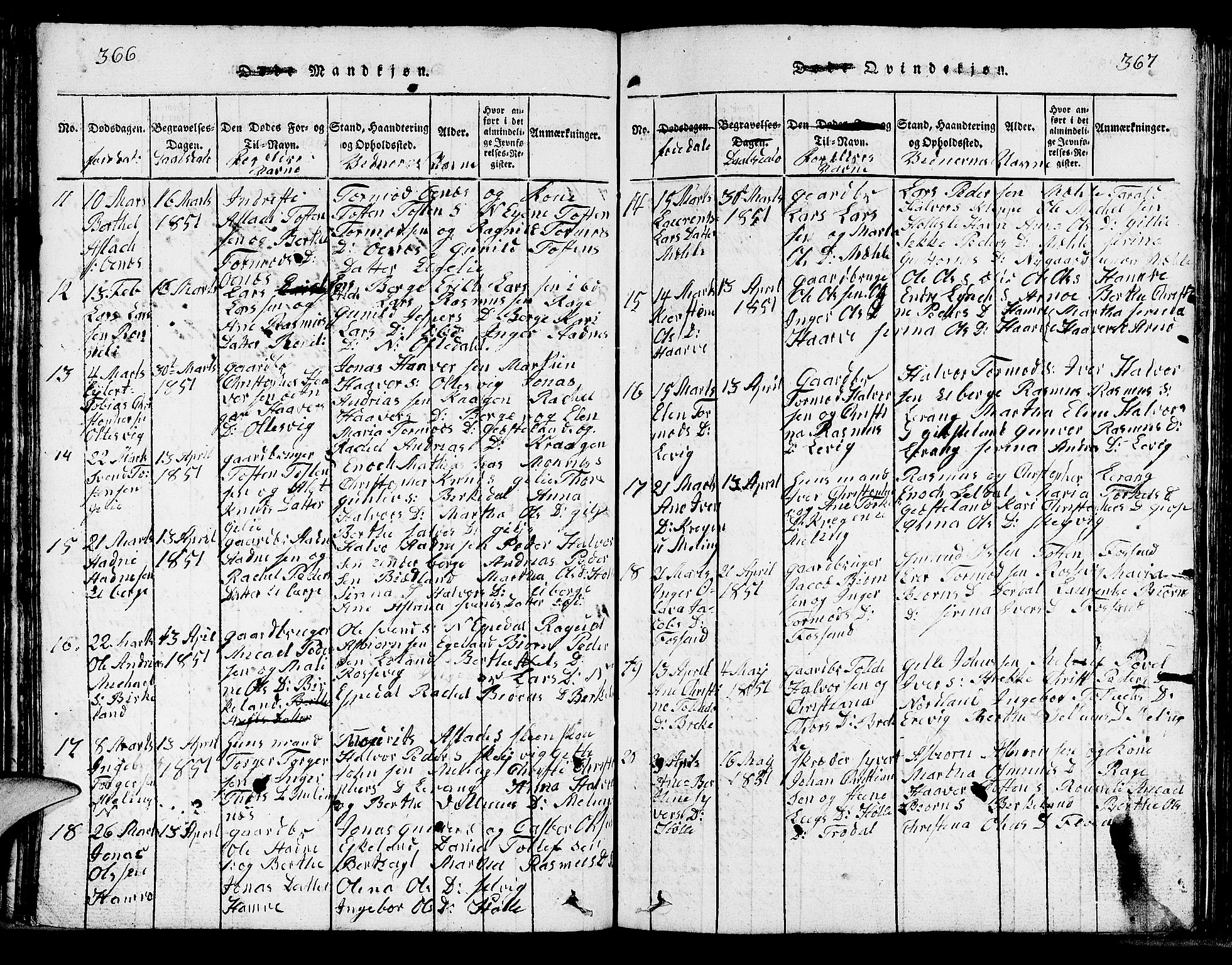 Strand sokneprestkontor, AV/SAST-A-101828/H/Ha/Hab/L0002: Parish register (copy) no. B 2, 1816-1854, p. 366-367