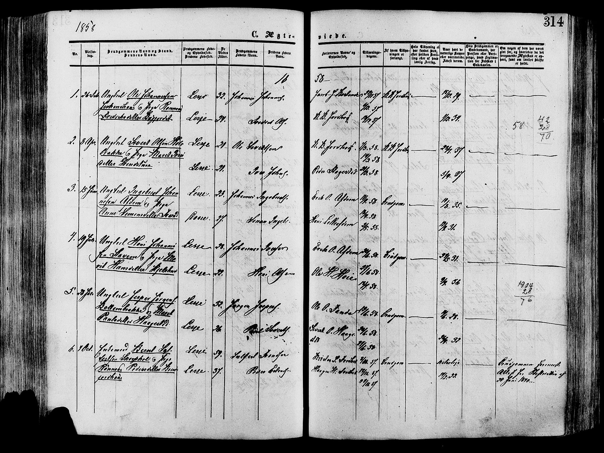 Lesja prestekontor, AV/SAH-PREST-068/H/Ha/Haa/L0008: Parish register (official) no. 8, 1854-1880, p. 314